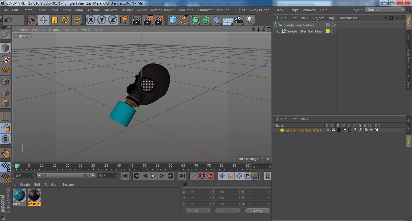 Single Filter Gas Mask 3D