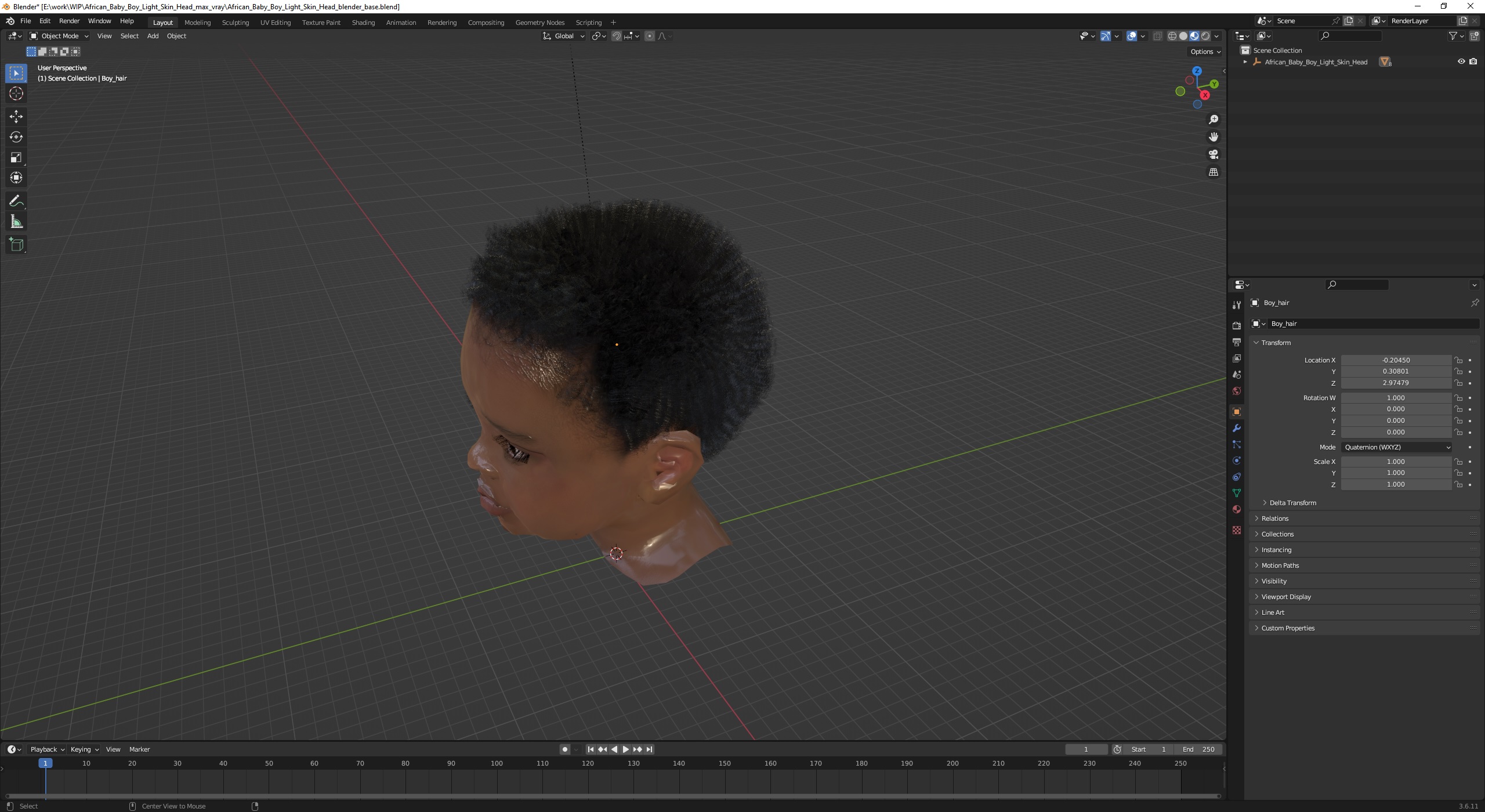 African Baby Boy Light Skin Head 3D