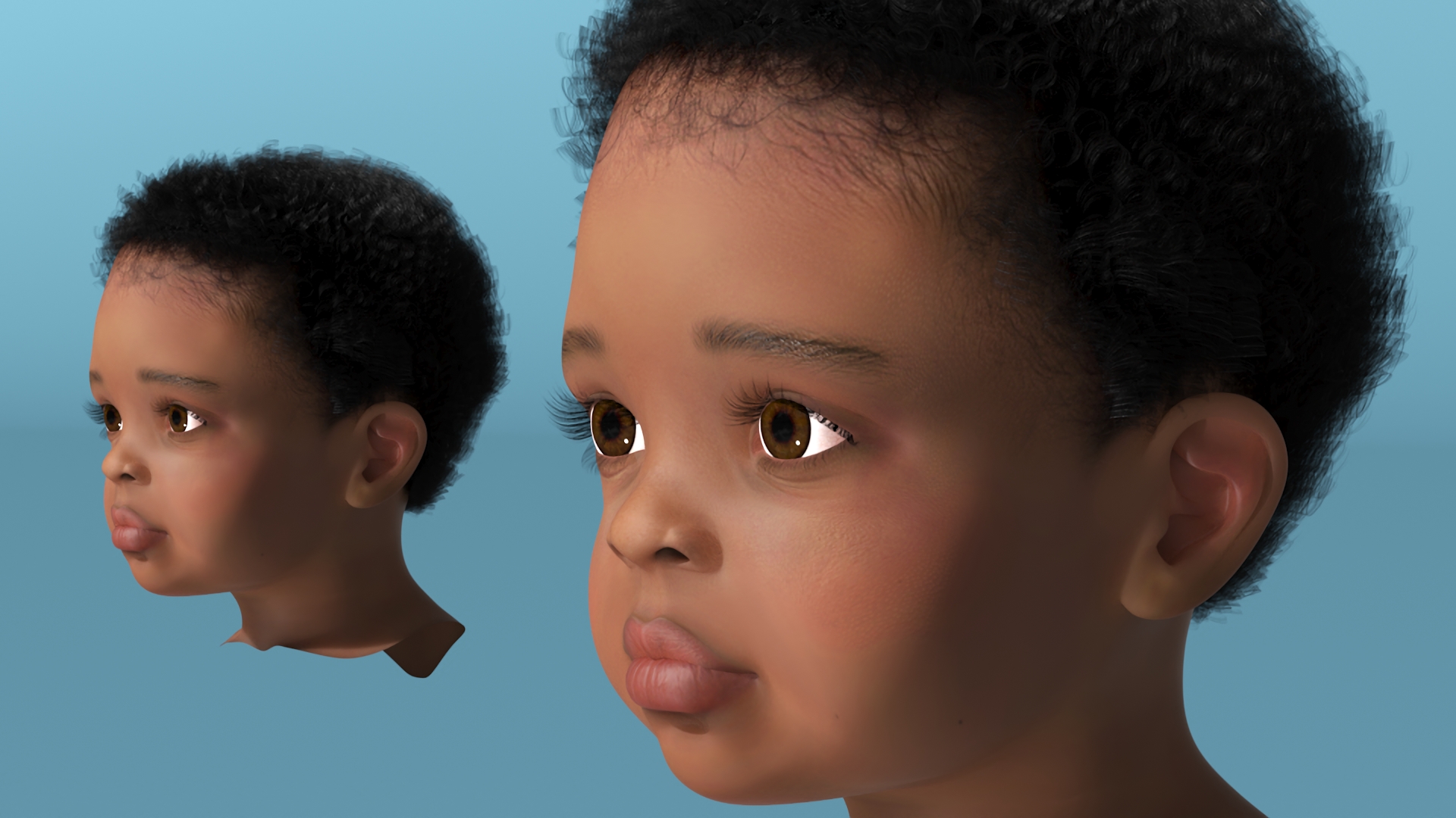 African Baby Boy Light Skin Head 3D