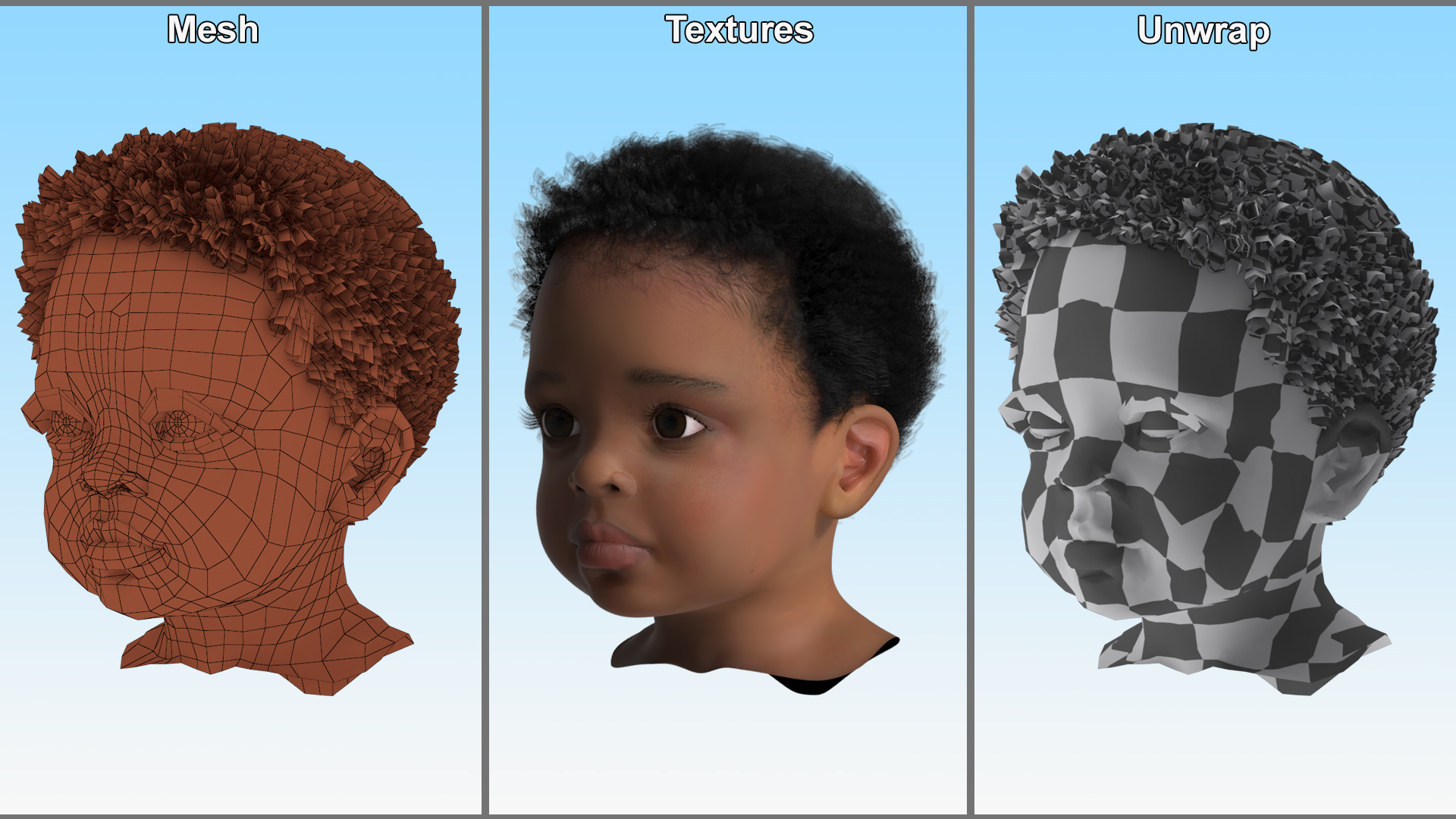 African Baby Boy Light Skin Head 3D