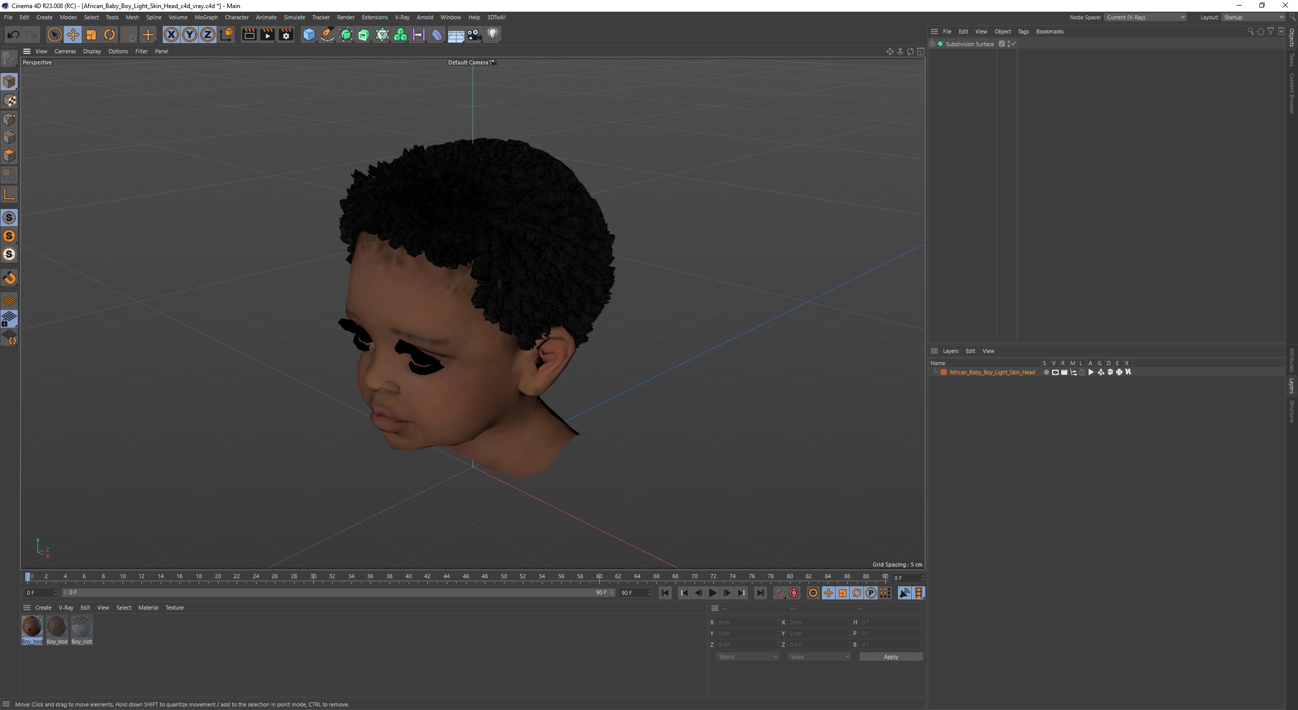 African Baby Boy Light Skin Head 3D