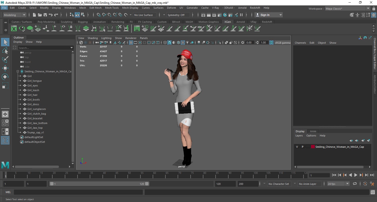 3D Smiling Chinese Woman in MAGA Cap model