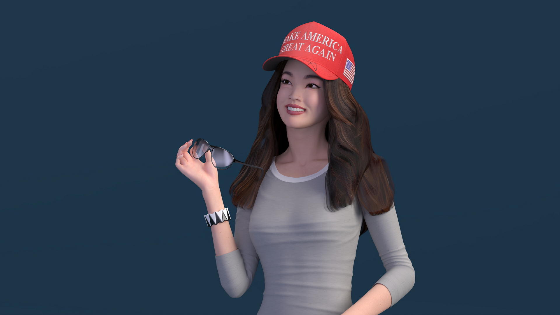 3D Smiling Chinese Woman in MAGA Cap model