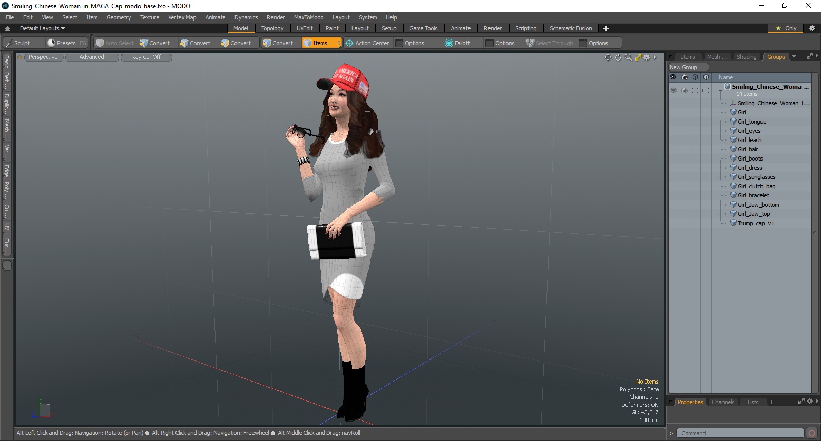 3D Smiling Chinese Woman in MAGA Cap model