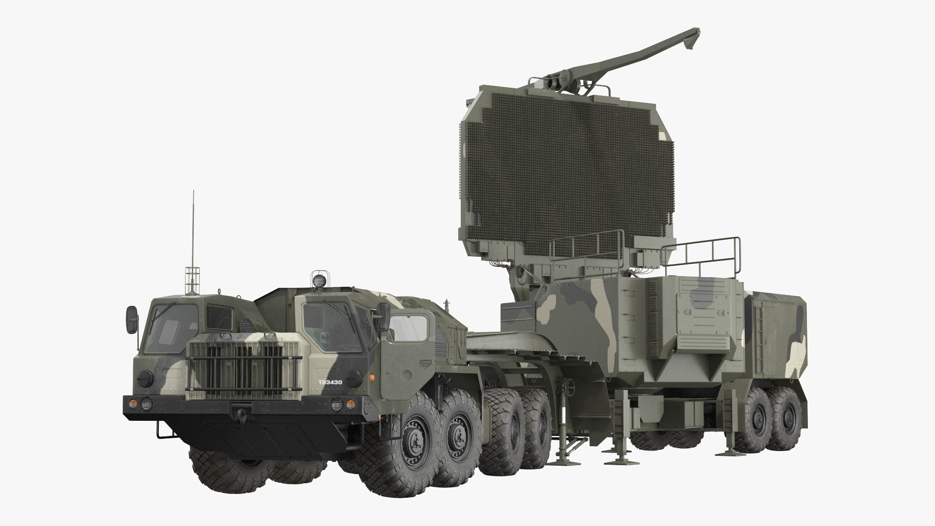 MAZ 74106 with 64N6 Big Bird Radar Camouflage Rigged 3D