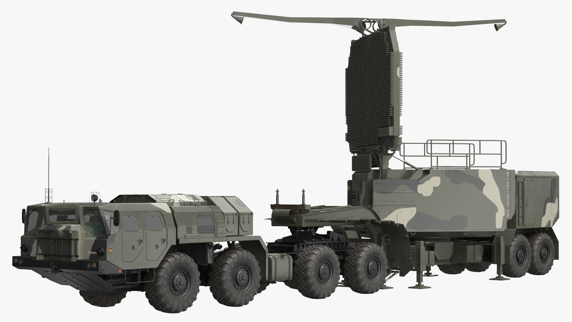 MAZ 74106 with 64N6 Big Bird Radar Camouflage Rigged 3D