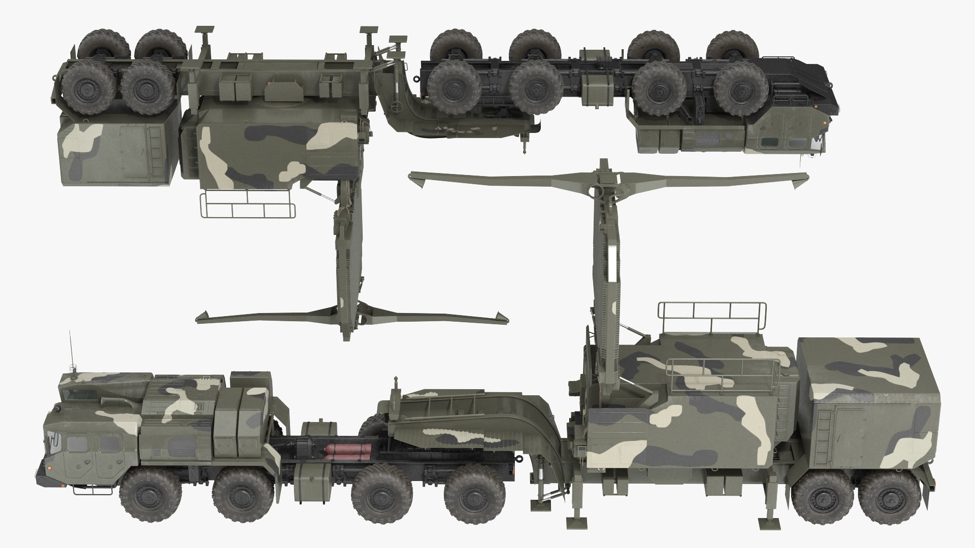 MAZ 74106 with 64N6 Big Bird Radar Camouflage Rigged 3D