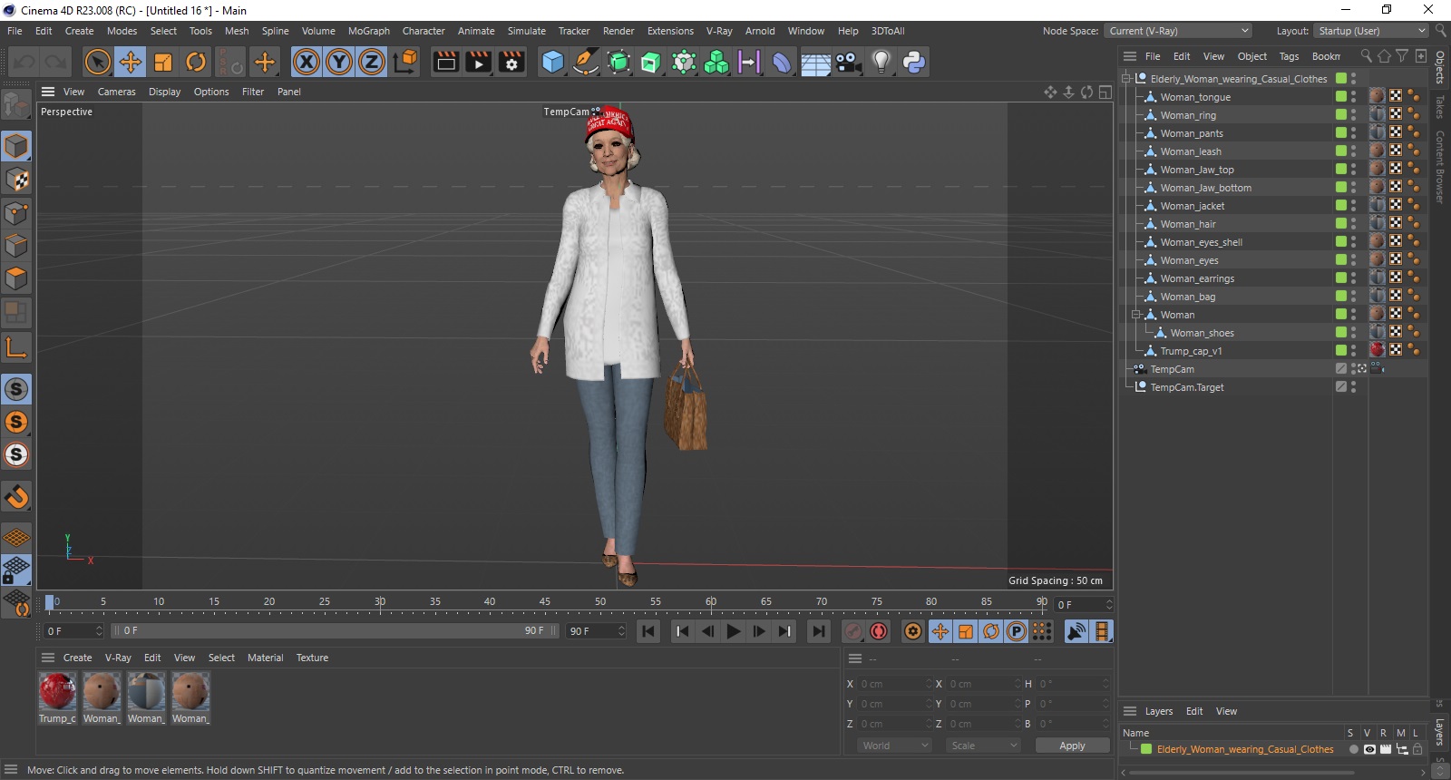 3D model Elderly Woman wearing MAGA Hat