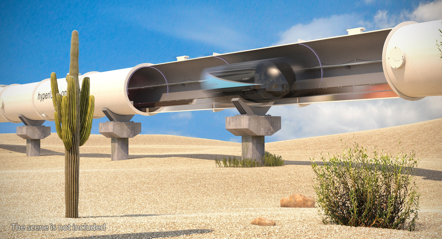 3D Speed Hyperloop Tunnel Section with Train