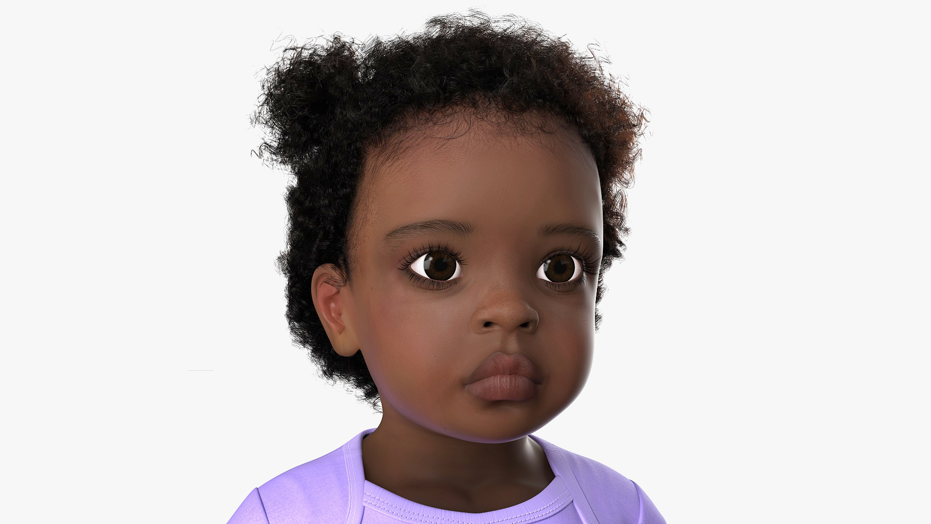 Baby Girl Dark Skin Wearing Bodysuit A-Pose Fur 3D