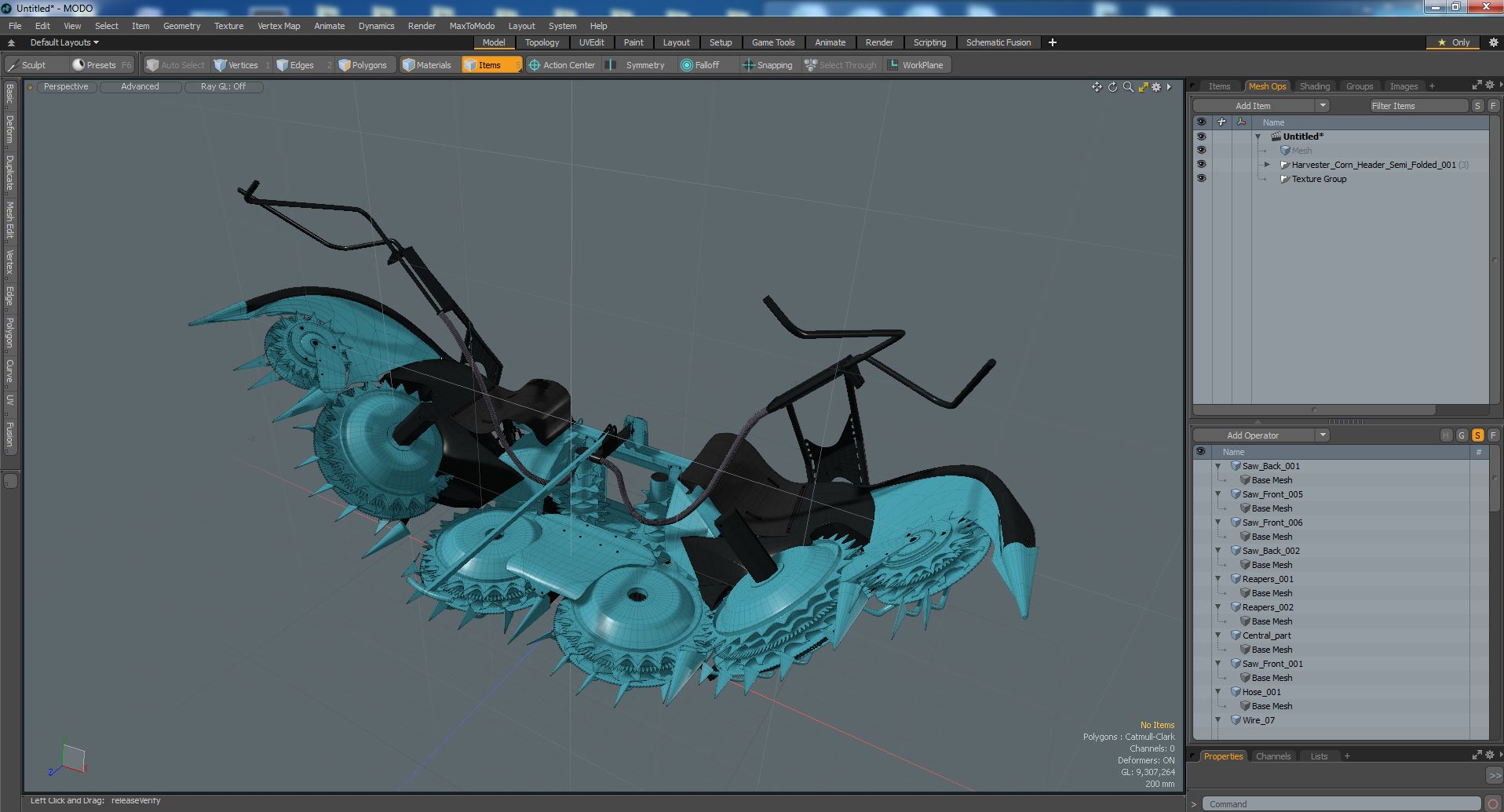 3D Harvester Corn Header Semi-Folded model