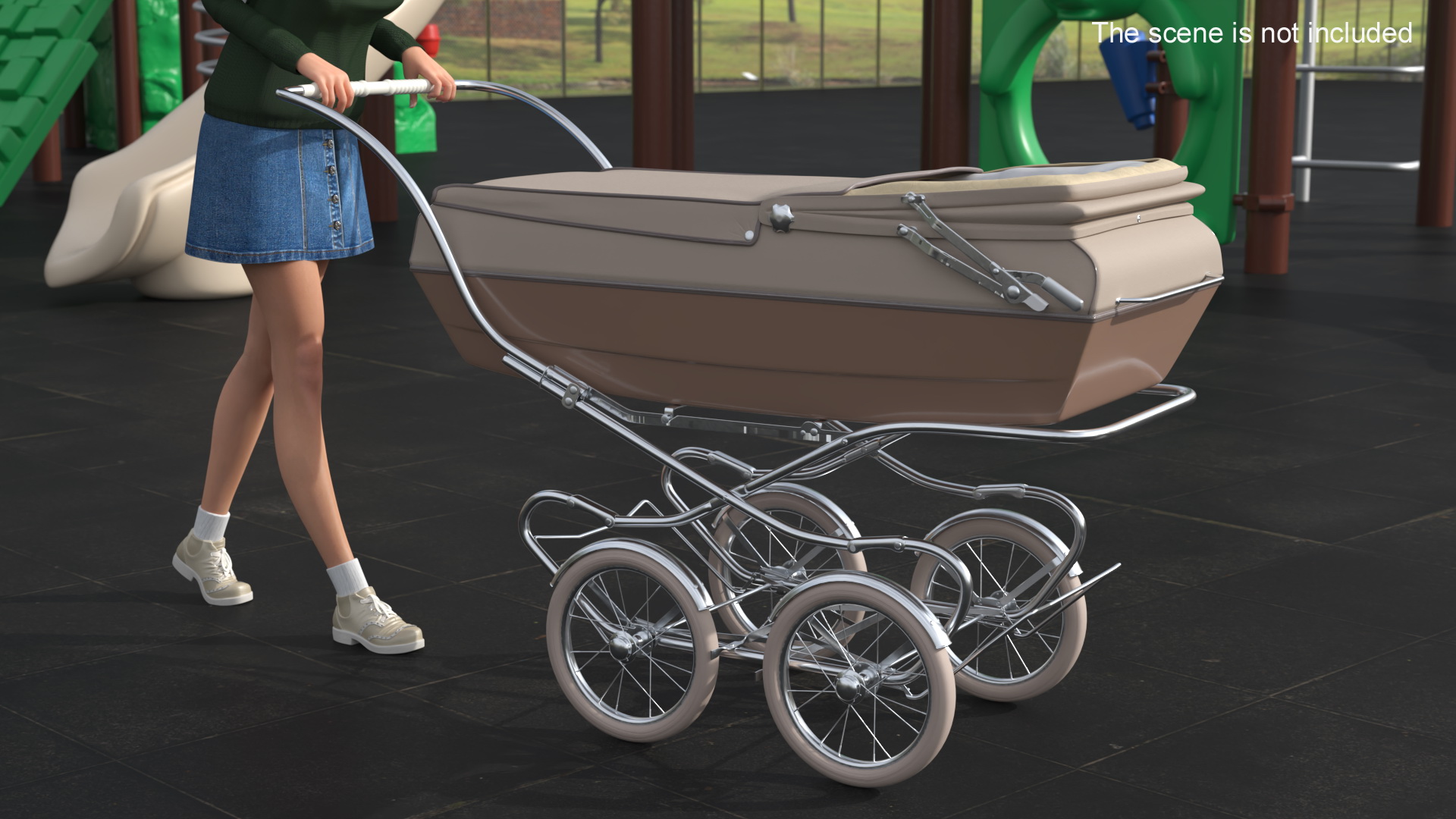 Antique Child Sleeping Pram Open Canopy 3D model