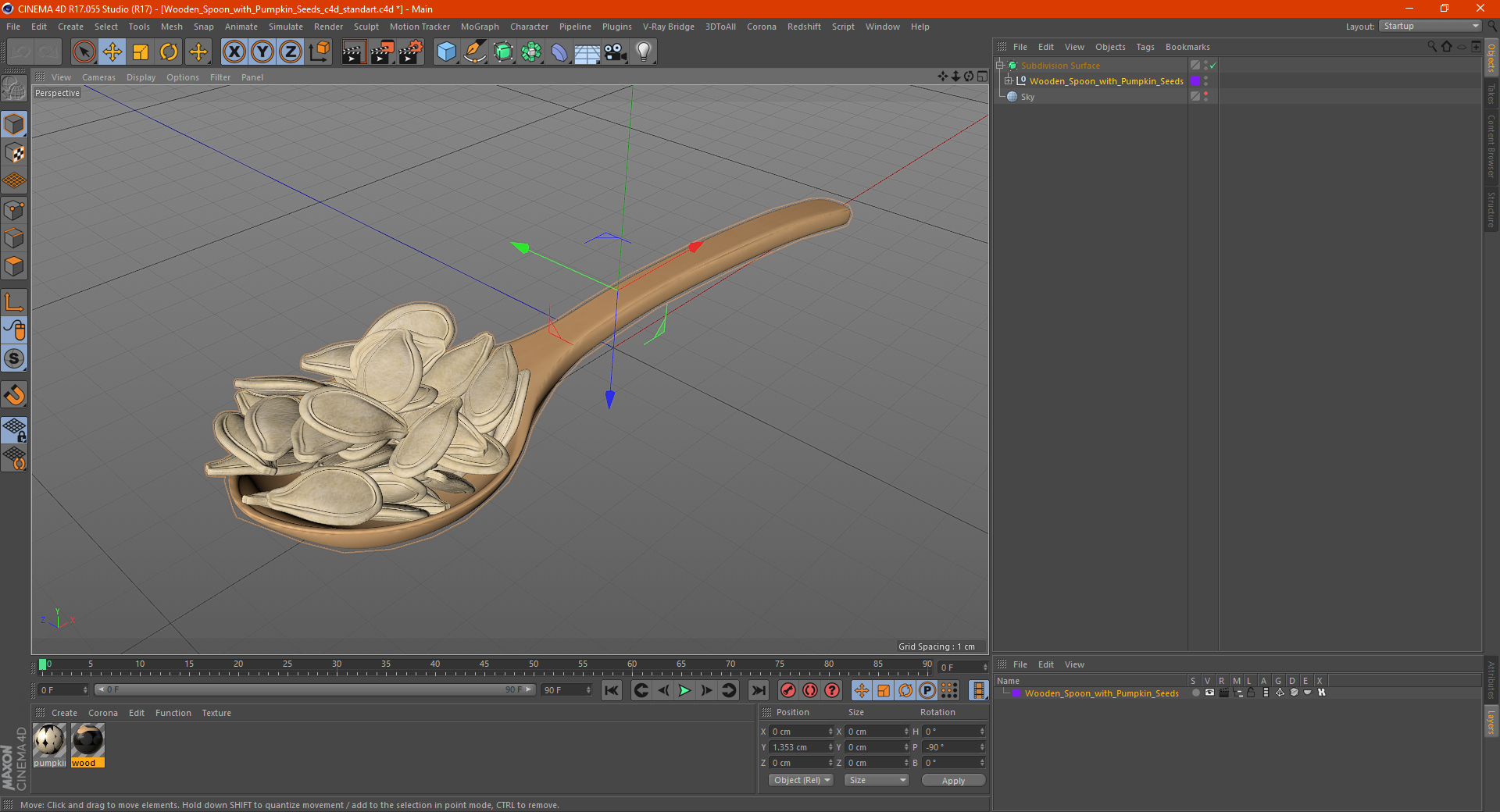 3D Wooden Spoon with Pumpkin Seeds