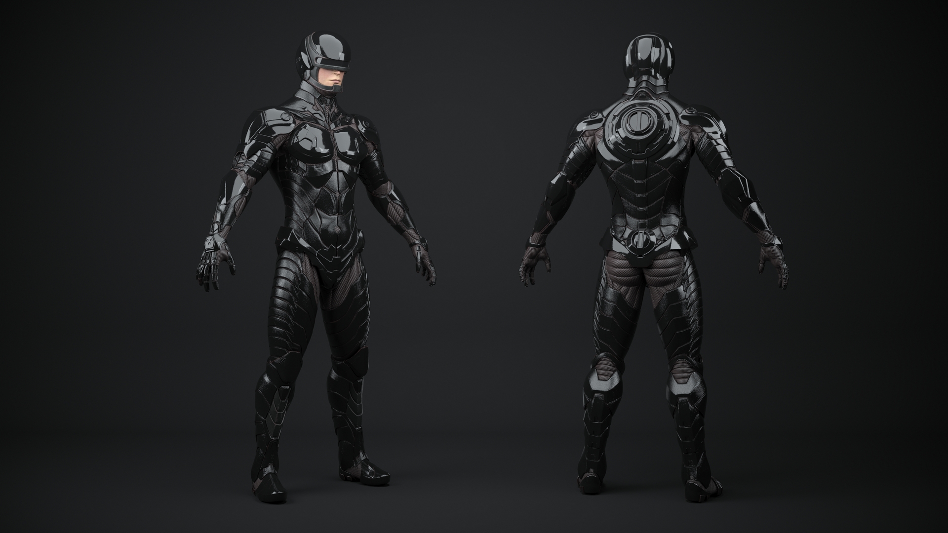 3D Concept Futuristic Soldier in Black Armor