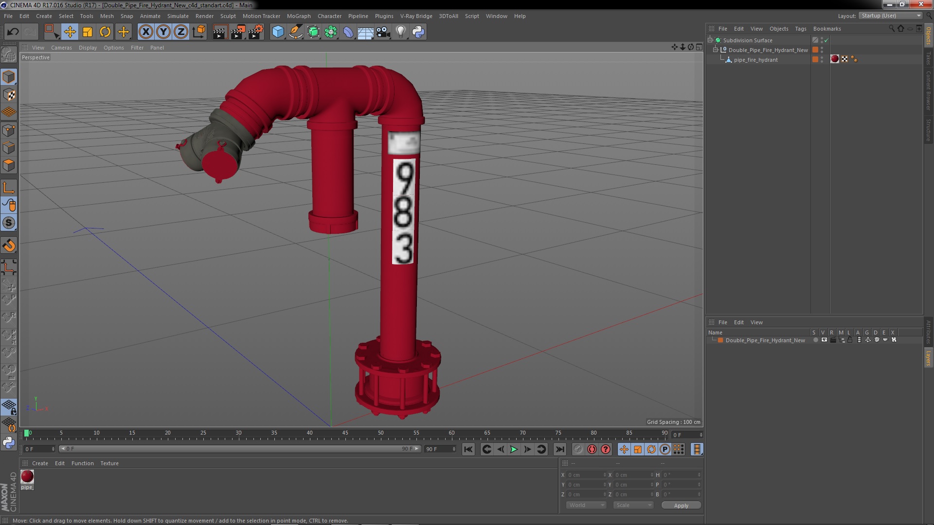 3D Double Pipe Fire Hydrant New model