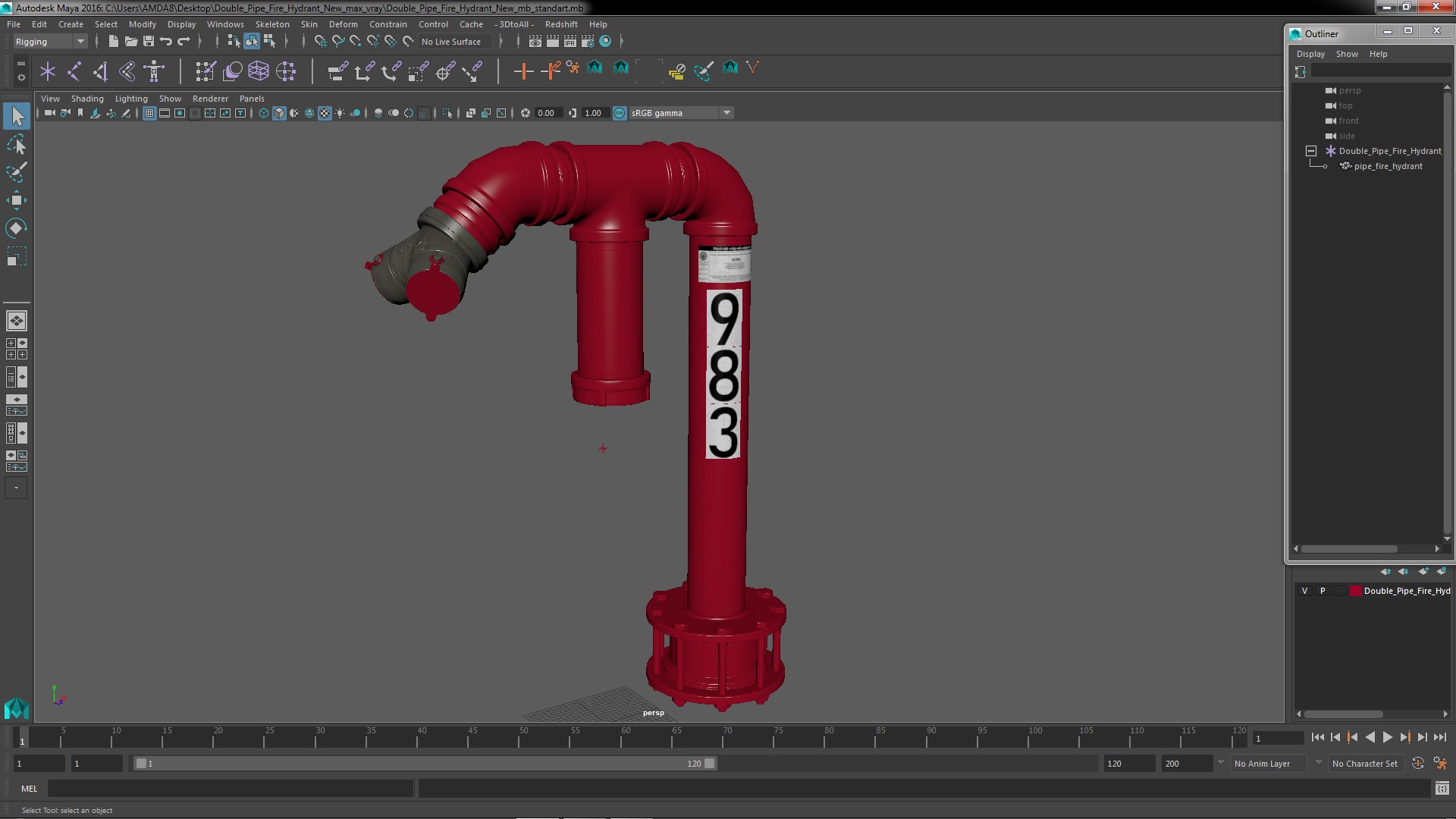 3D Double Pipe Fire Hydrant New model