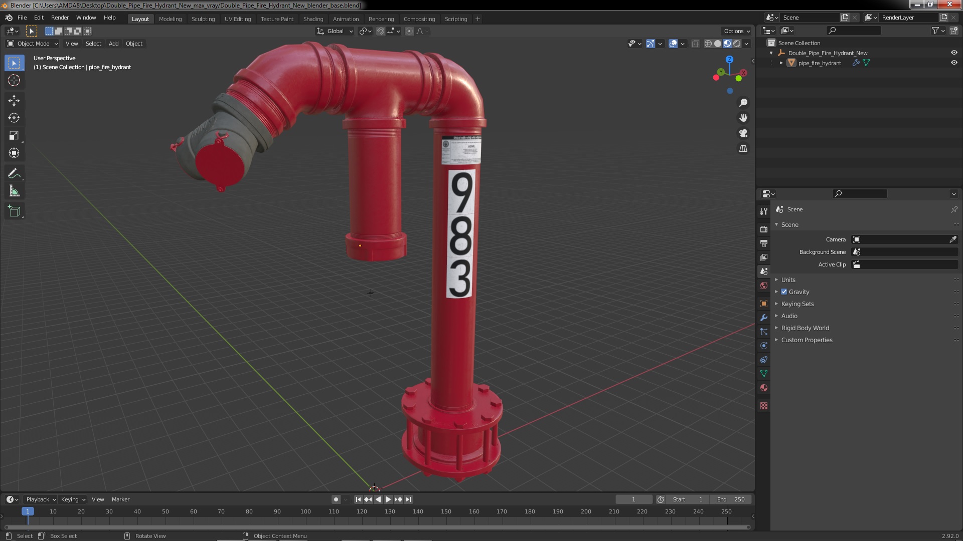 3D Double Pipe Fire Hydrant New model