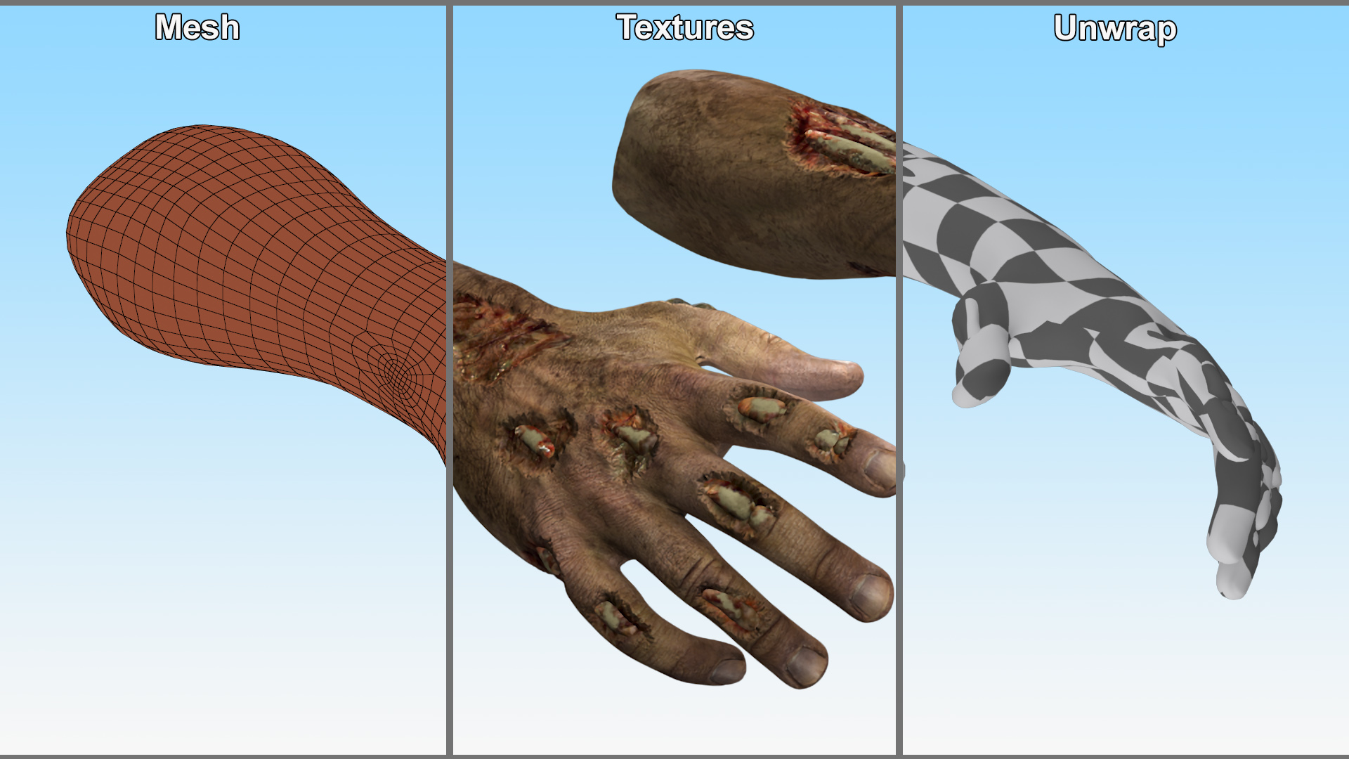 Realistic Zombie Hands Rigged 3D model