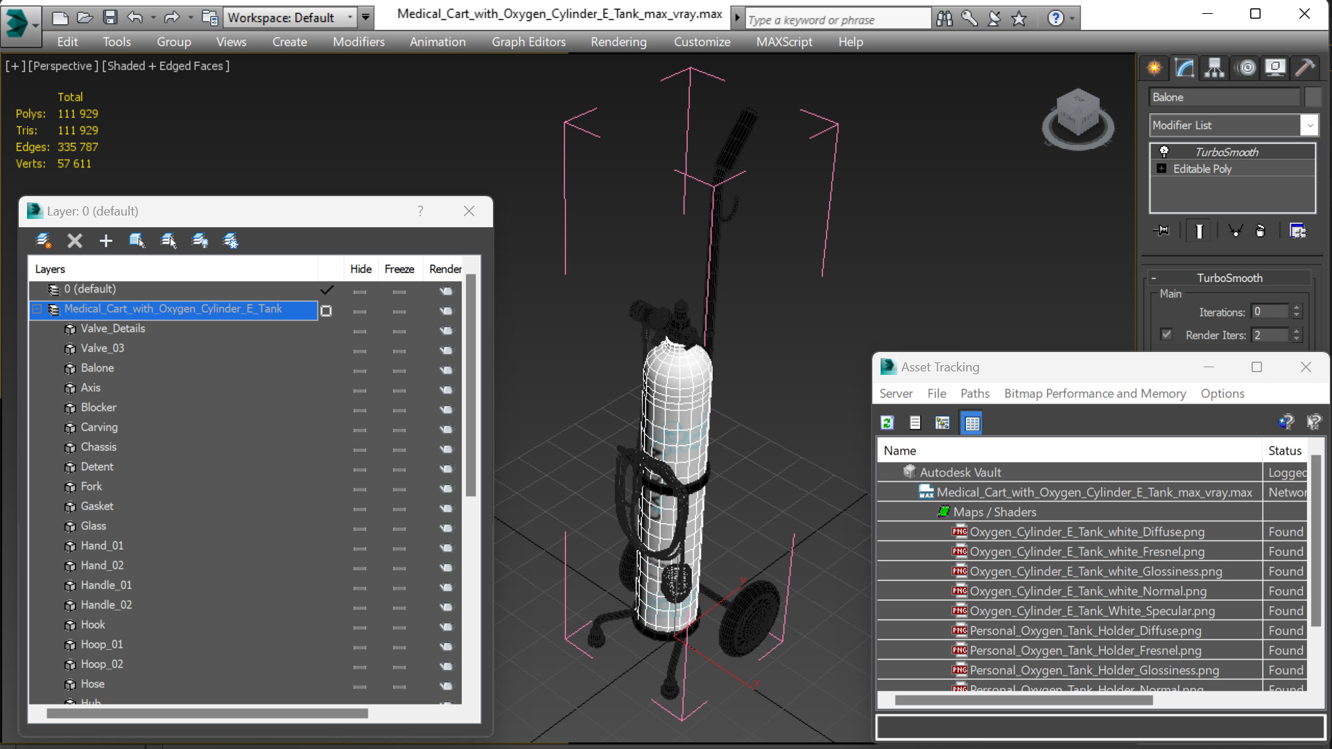 3D model Medical Cart with Oxygen Cylinder E Tank