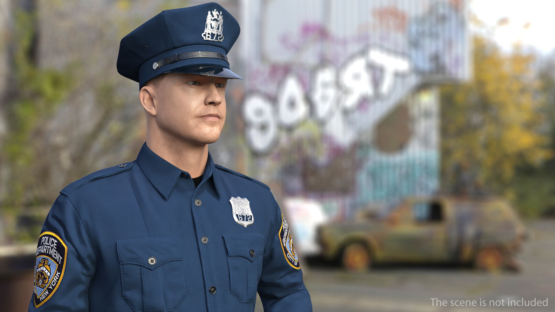 3D model NY Police Officer Standing Pose Fur