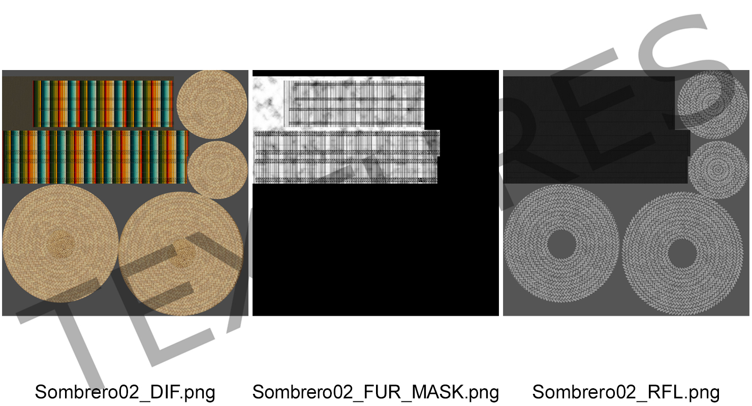 3D Straw Sombrero with Fur model