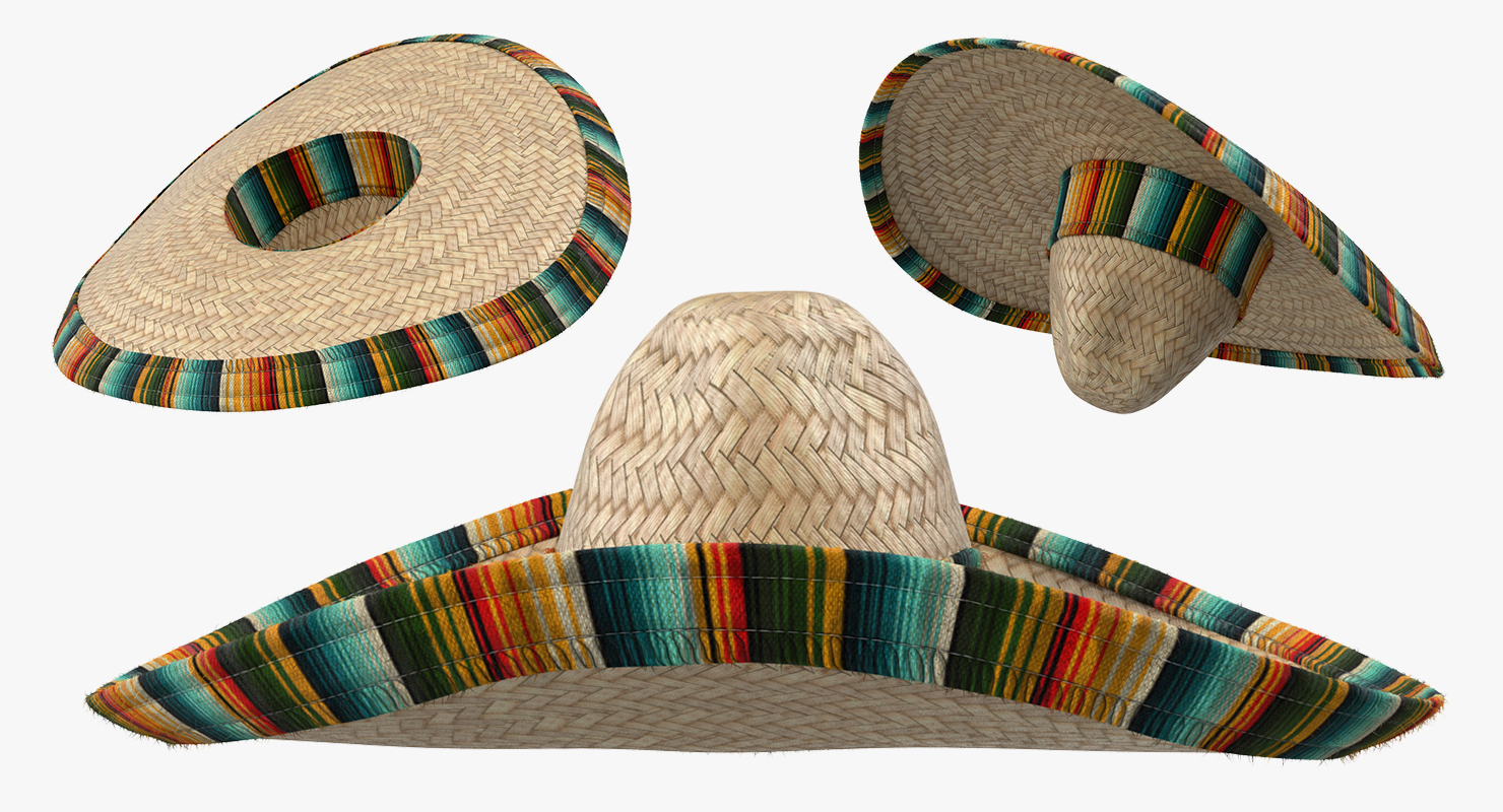 3D Straw Sombrero with Fur model