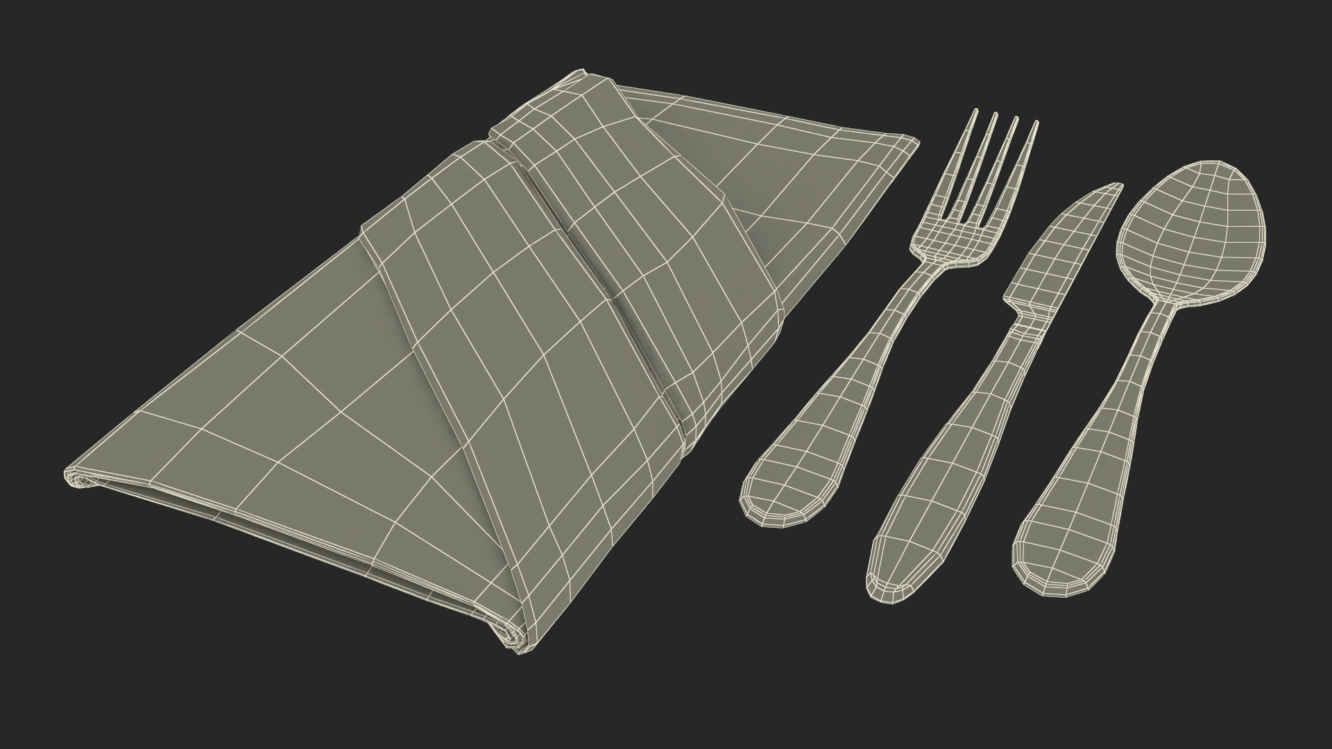 3D Buffet Napkin Fold with Steel Flatware model