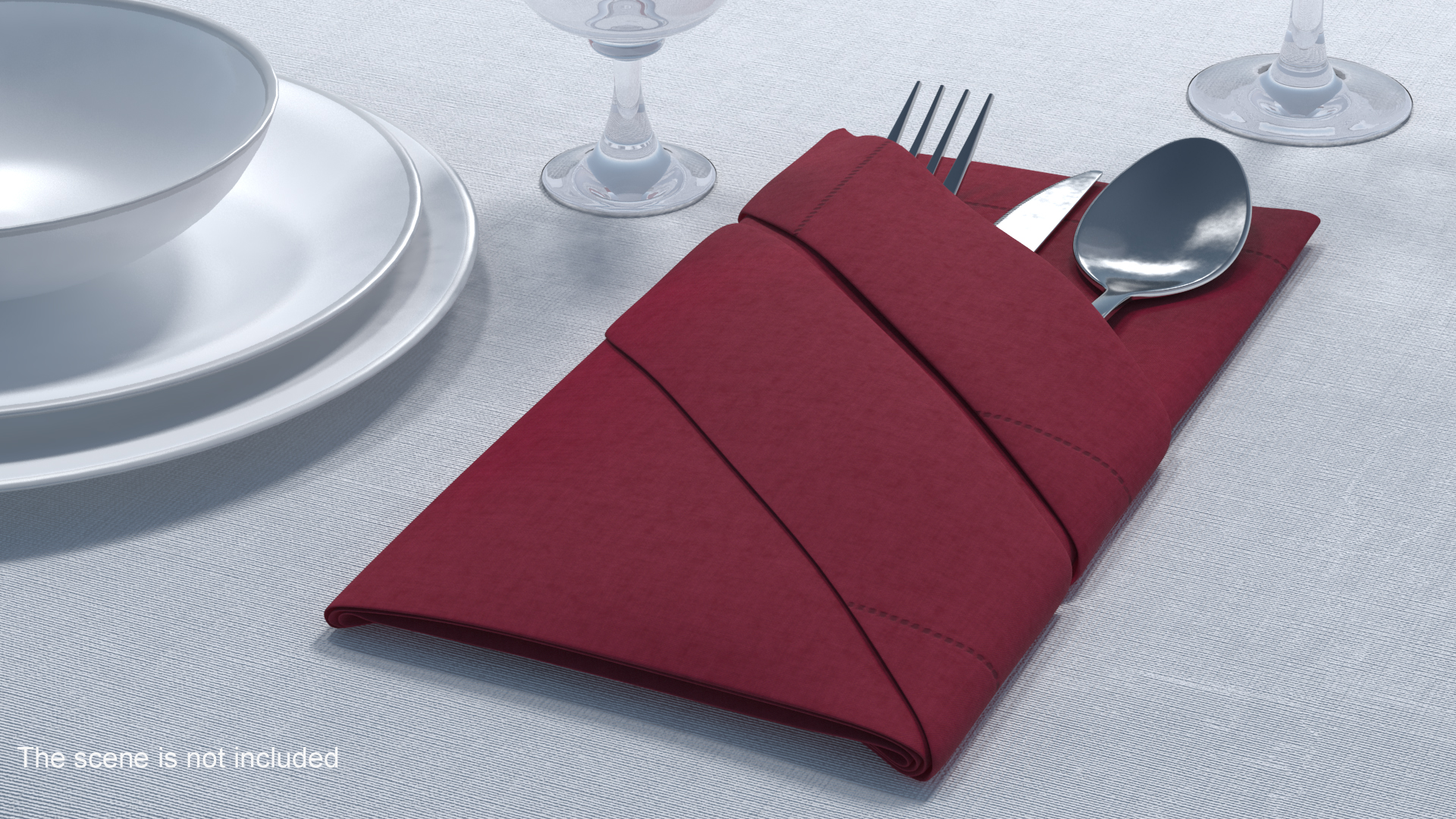 3D Buffet Napkin Fold with Steel Flatware model