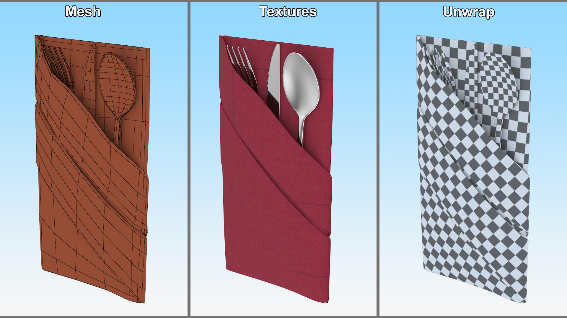 3D Buffet Napkin Fold with Steel Flatware model