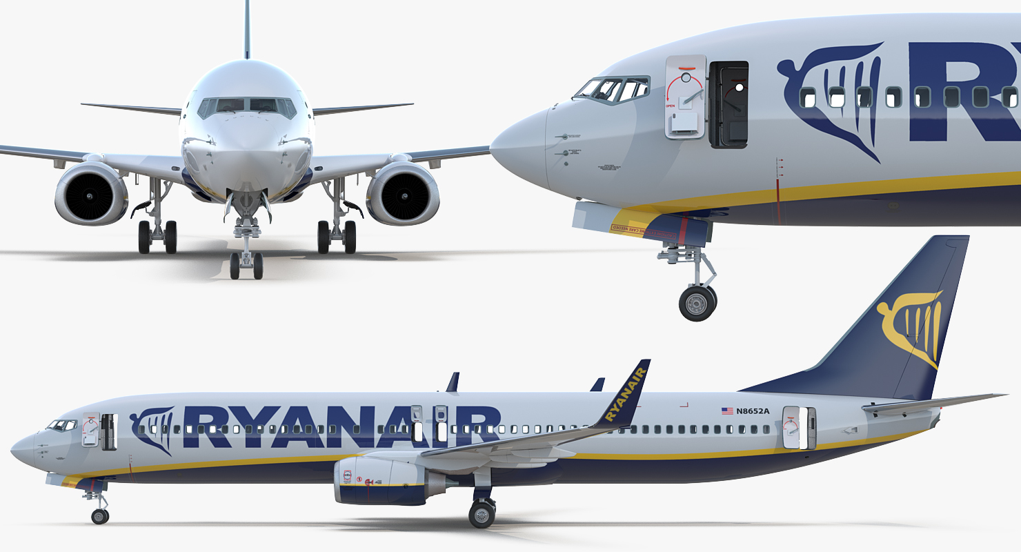 3D Boeing 737 900 ER Ryanair with Cabin Rigged model