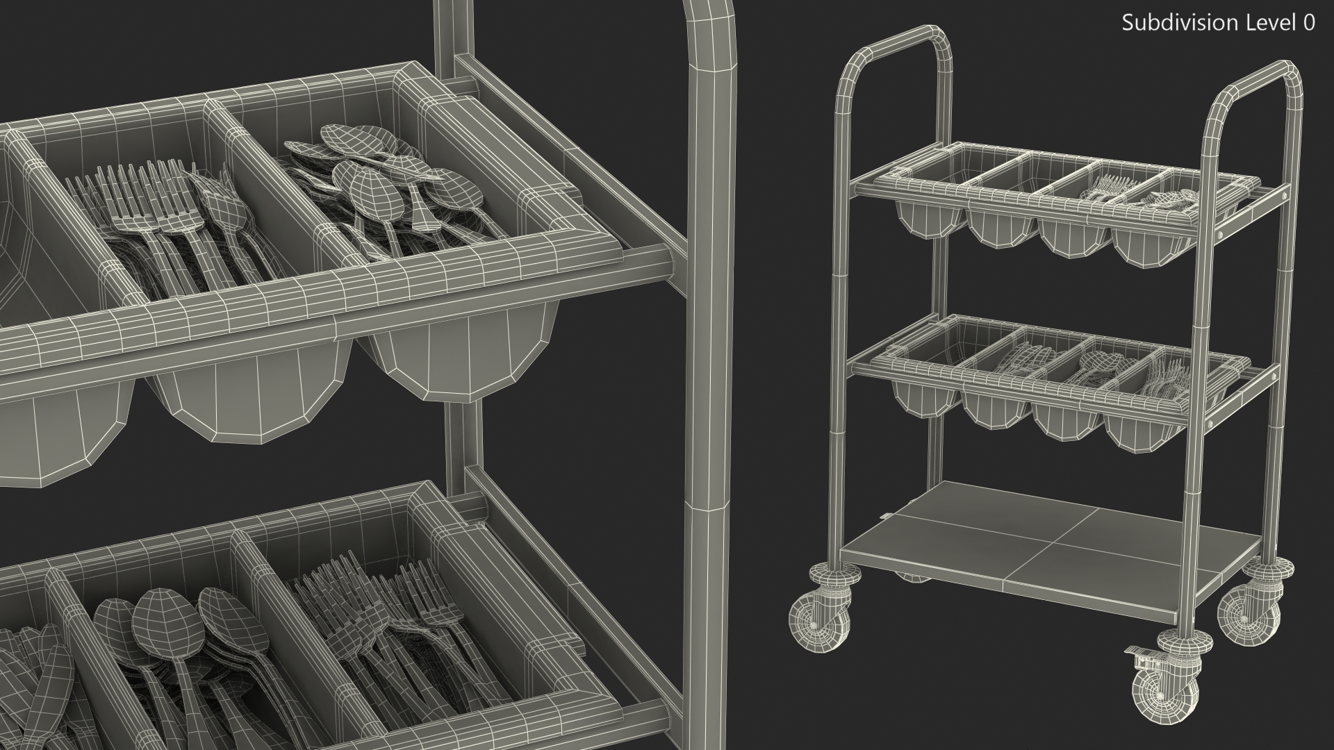 3D model Tray Cutlery Trolley Full