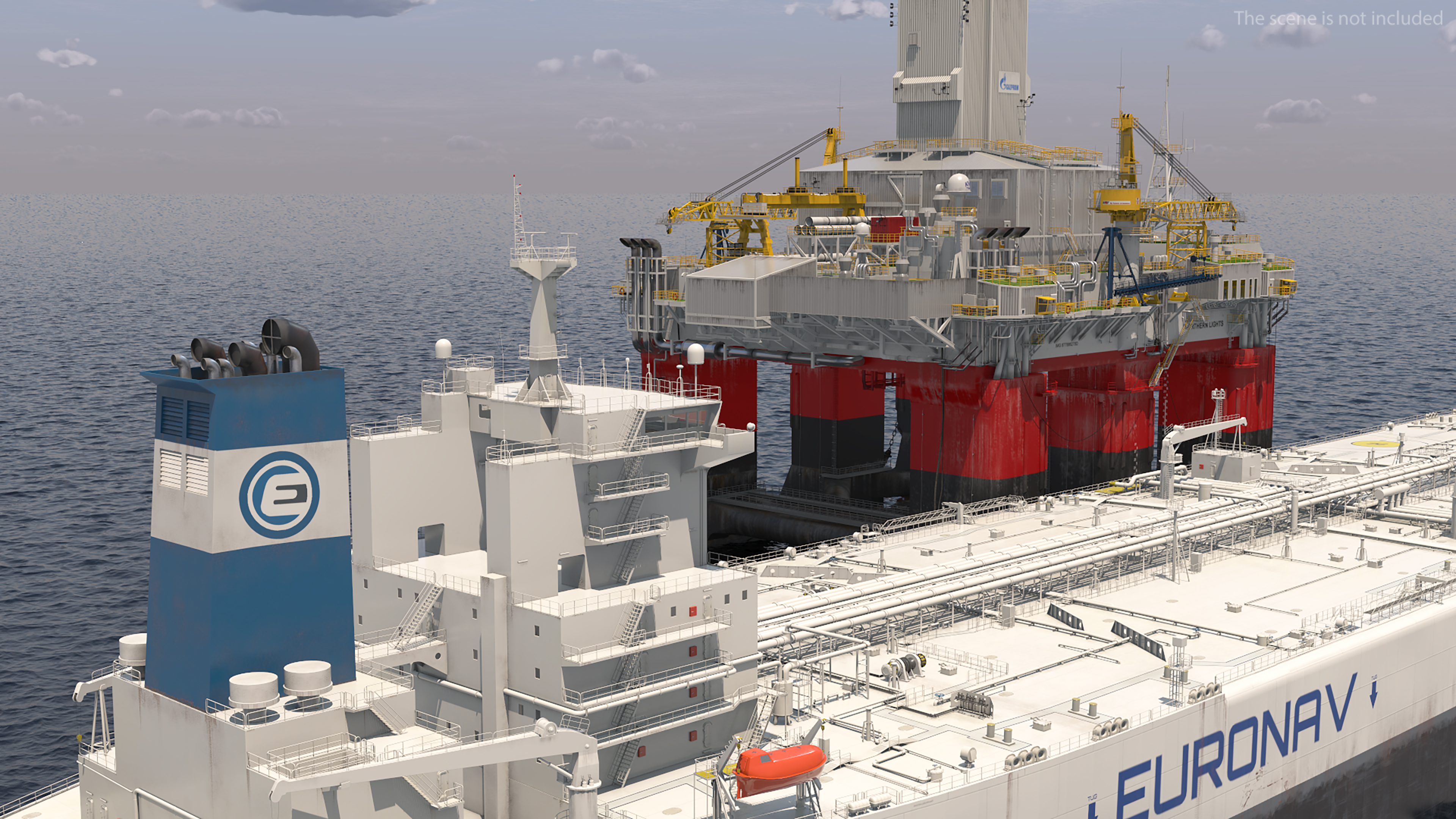 3D TI Europe Supertanker with Offshore Oil Rig model