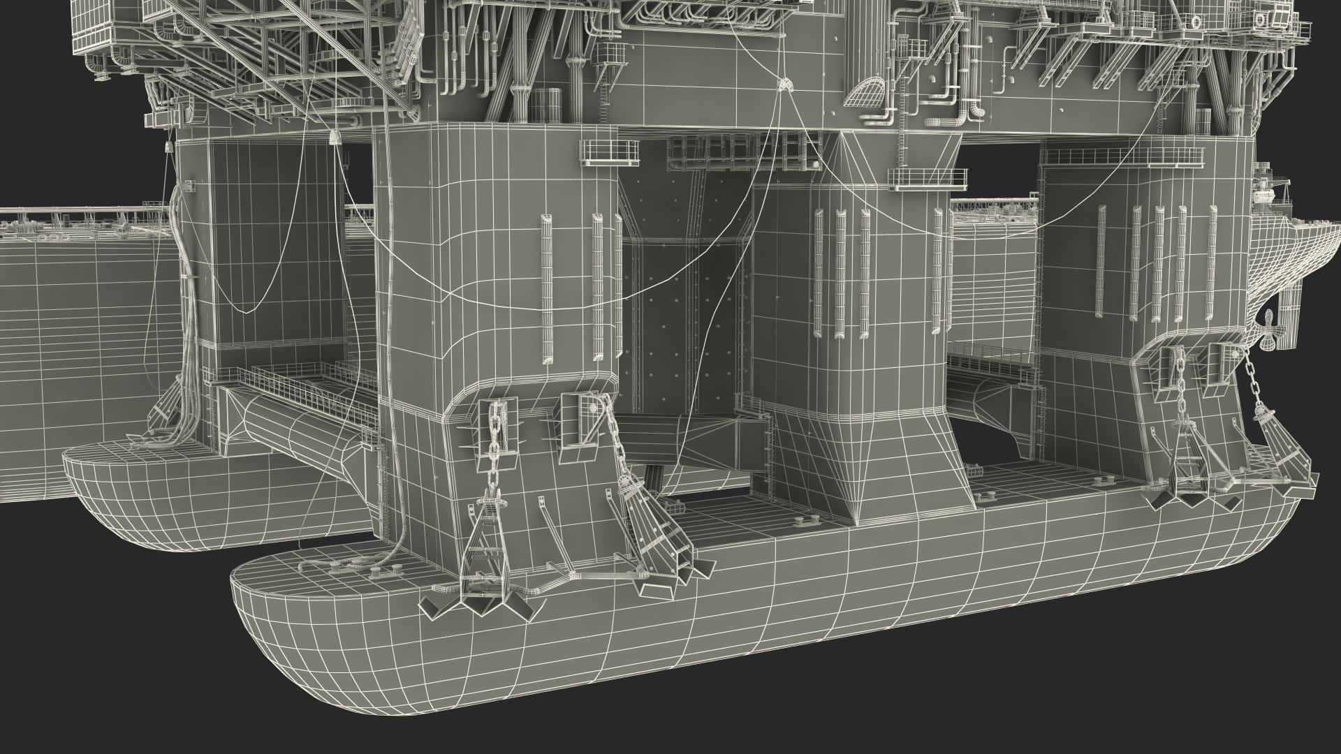 3D TI Europe Supertanker with Offshore Oil Rig model