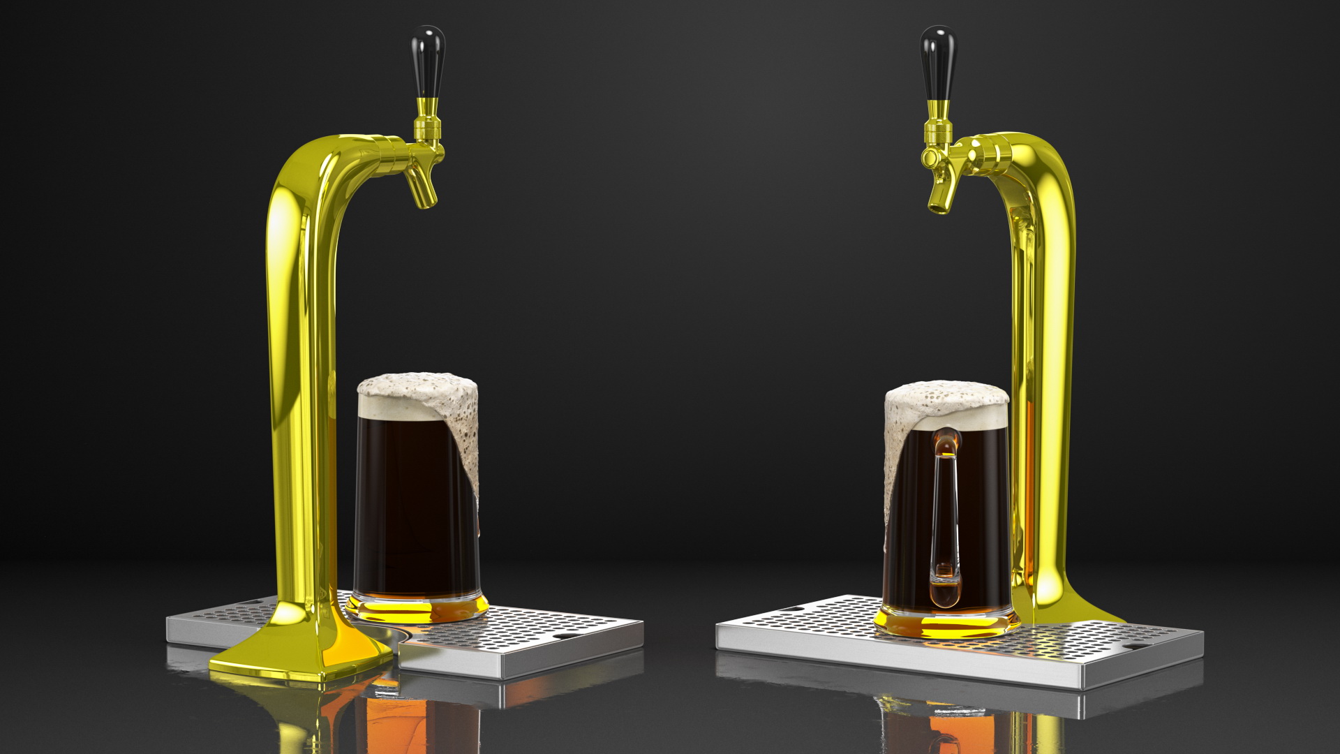 Single Tap Brass Draft Beer Tower with Beer Mug 3D