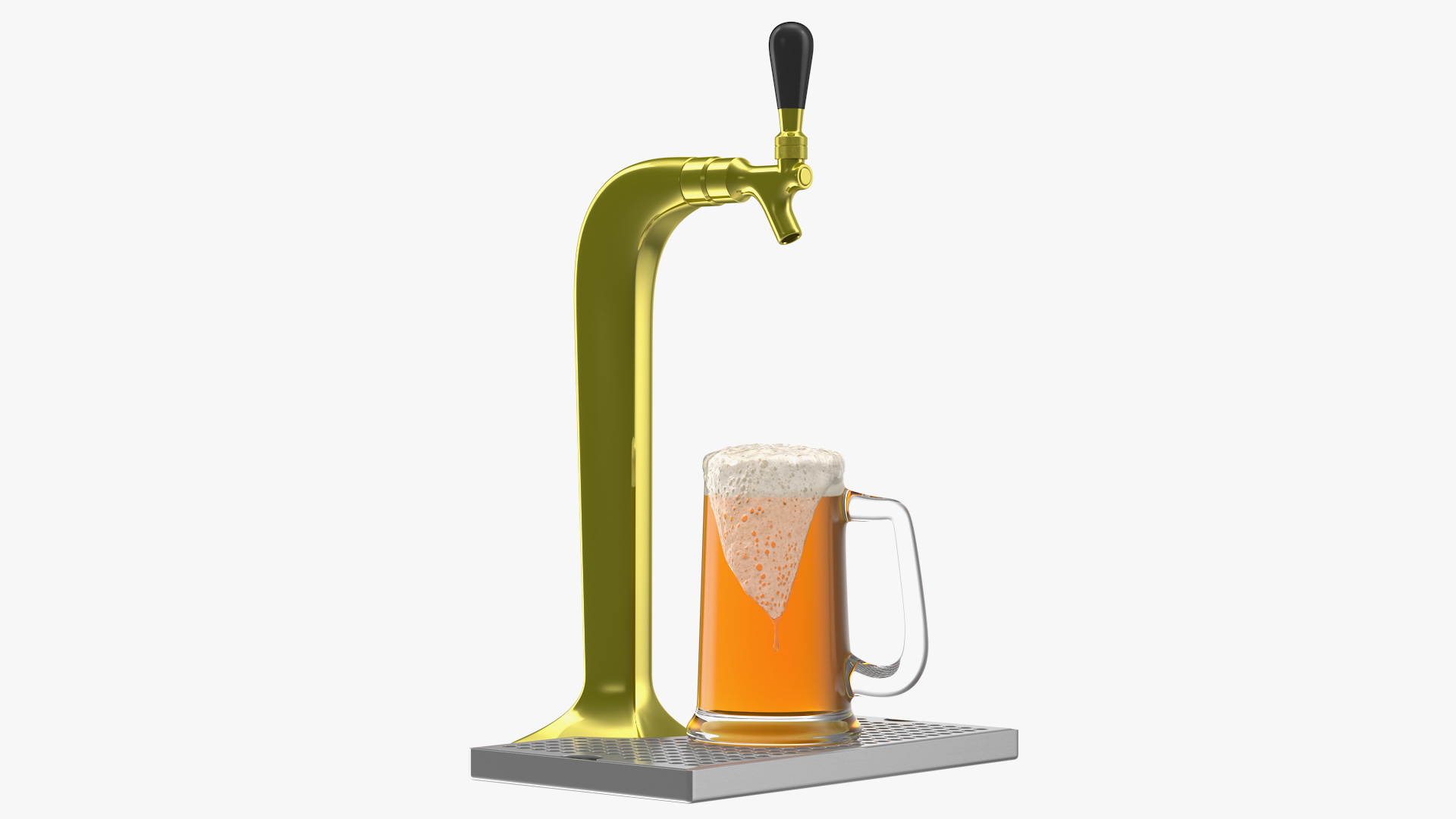 Single Tap Brass Draft Beer Tower with Beer Mug 3D