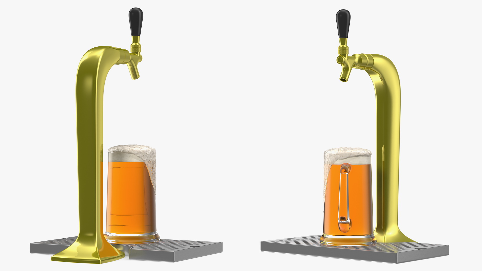 Single Tap Brass Draft Beer Tower with Beer Mug 3D