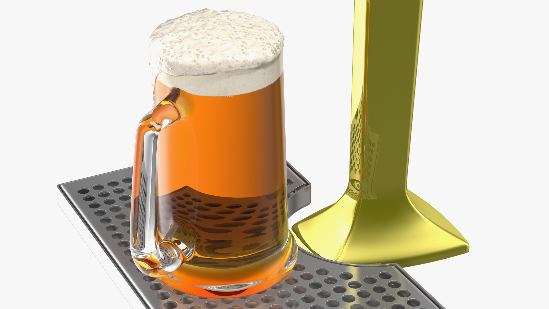 Single Tap Brass Draft Beer Tower with Beer Mug 3D