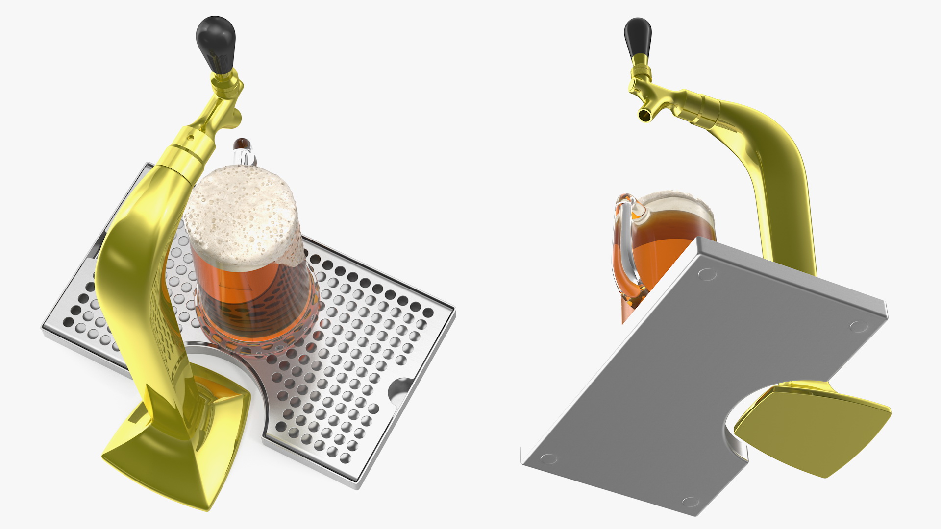 Single Tap Brass Draft Beer Tower with Beer Mug 3D