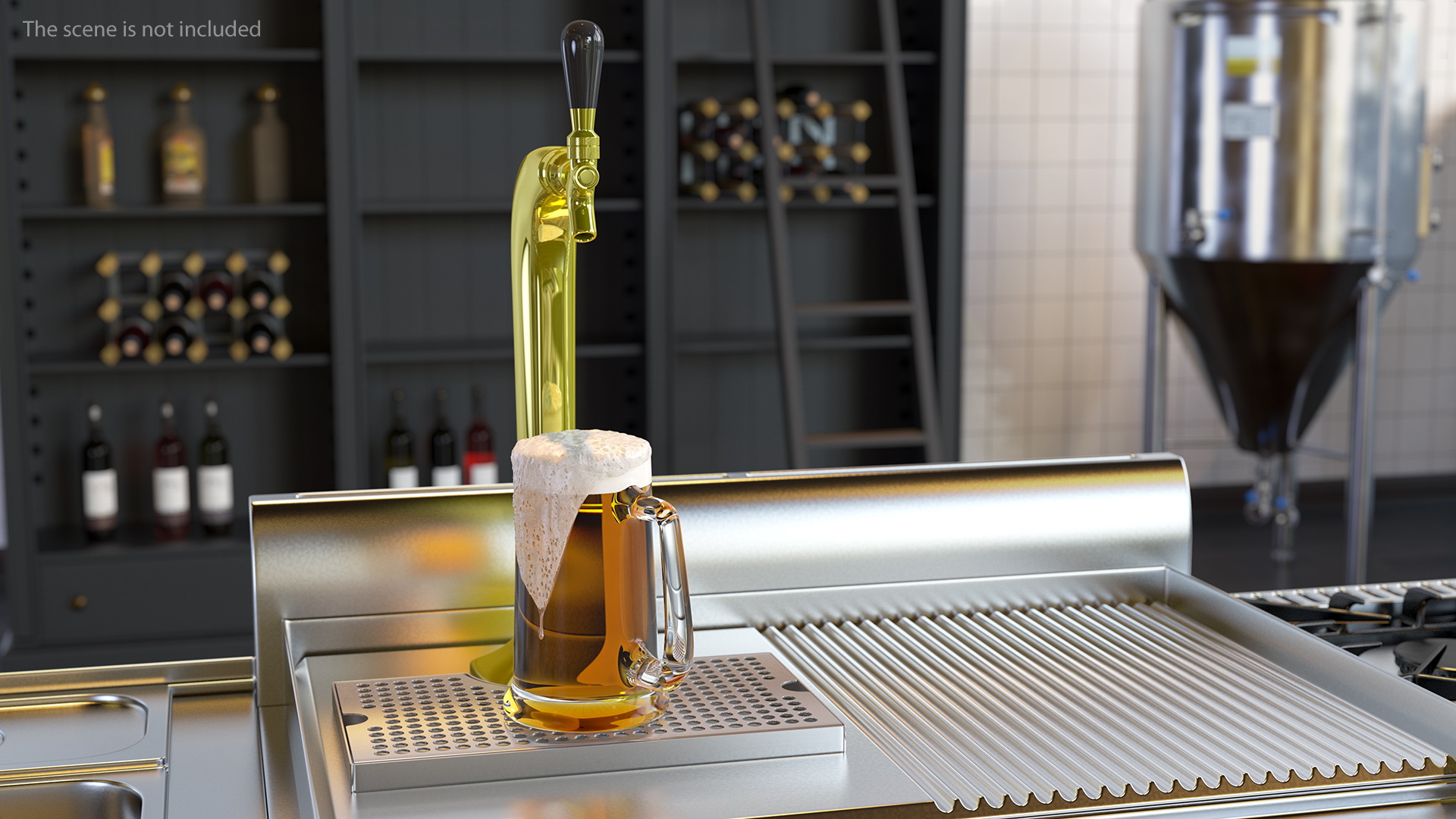 Single Tap Brass Draft Beer Tower with Beer Mug 3D