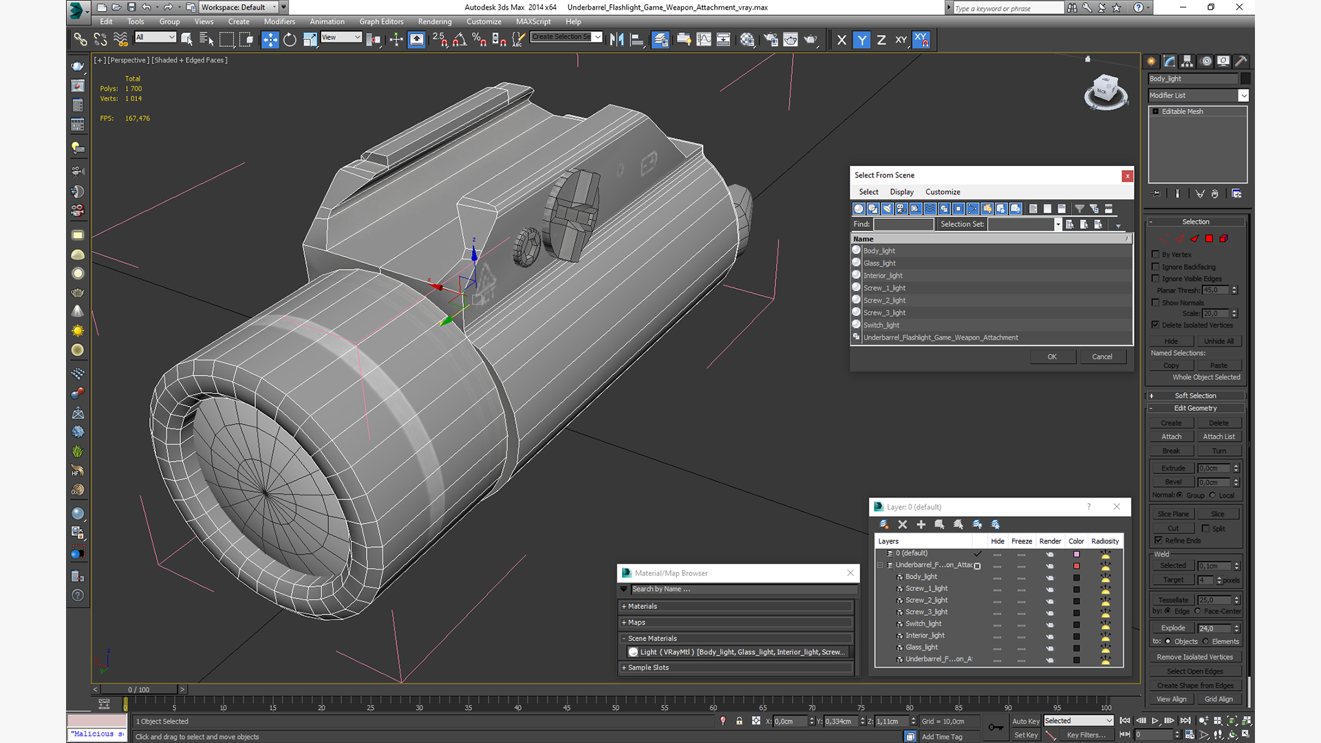 3D model Underbarrel Flashlight Game Weapon Attachment