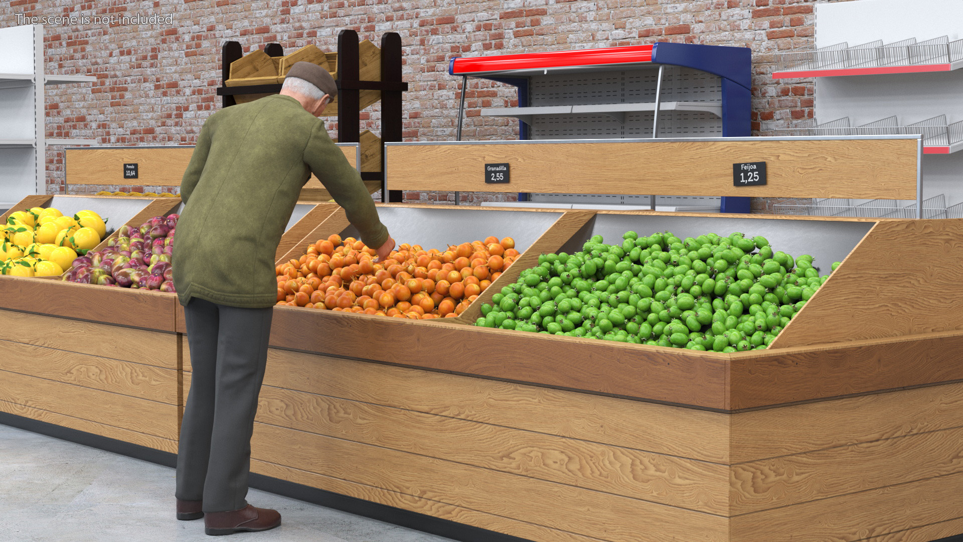 3D model An Elderly Man Near A Fruit Counter