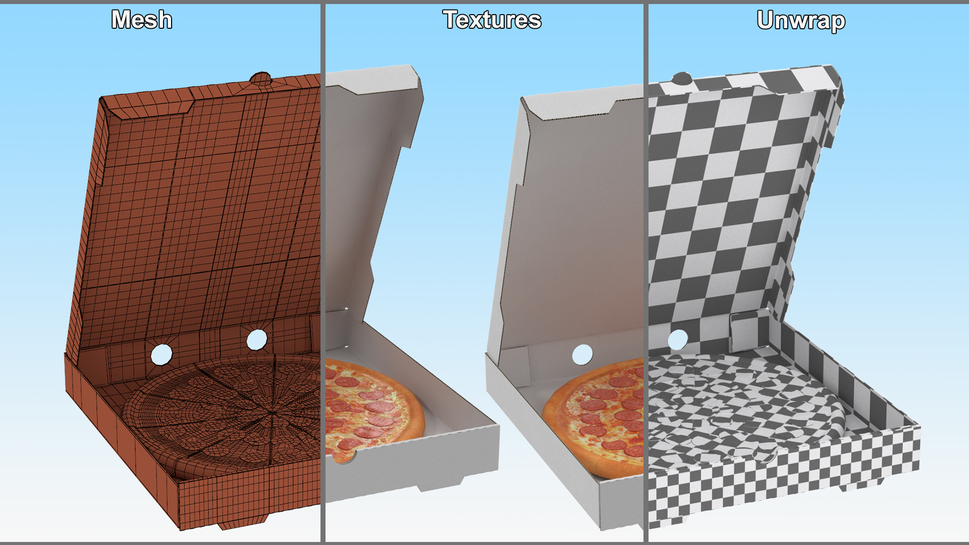 Pepperoni Pizza in Cardboard Box 3D