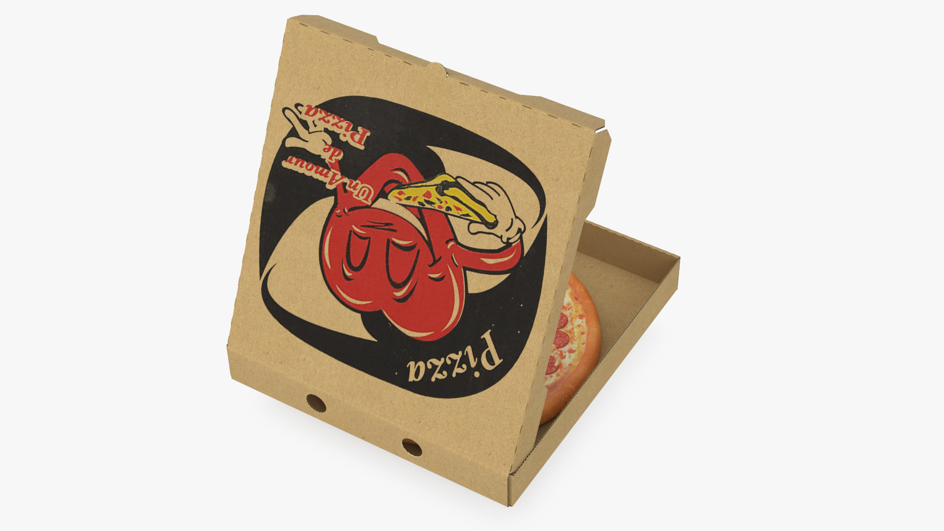 Pepperoni Pizza in Cardboard Box 3D