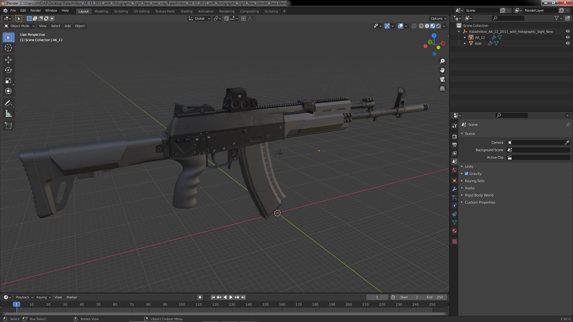 Kalashnikov AK-12 2011 with Holographic Sight New 3D model