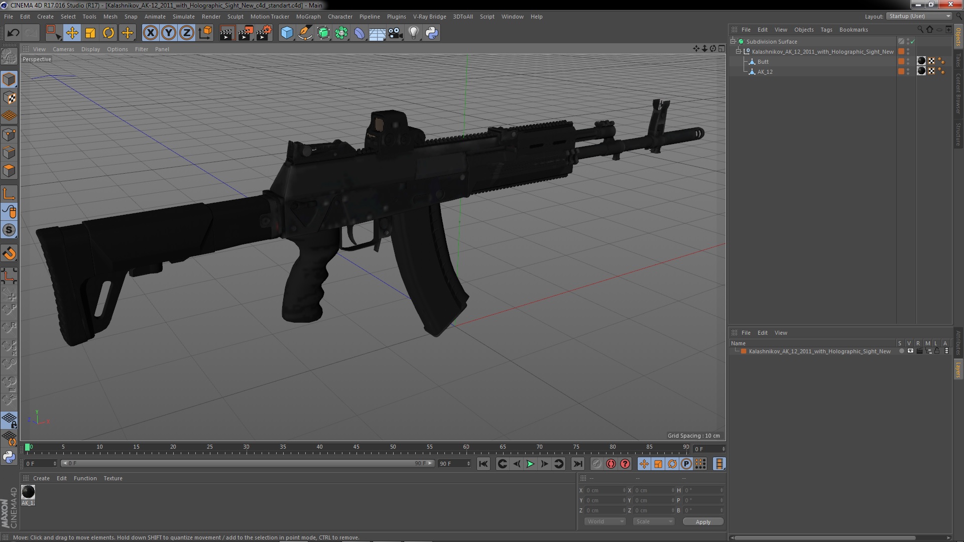 Kalashnikov AK-12 2011 with Holographic Sight New 3D model