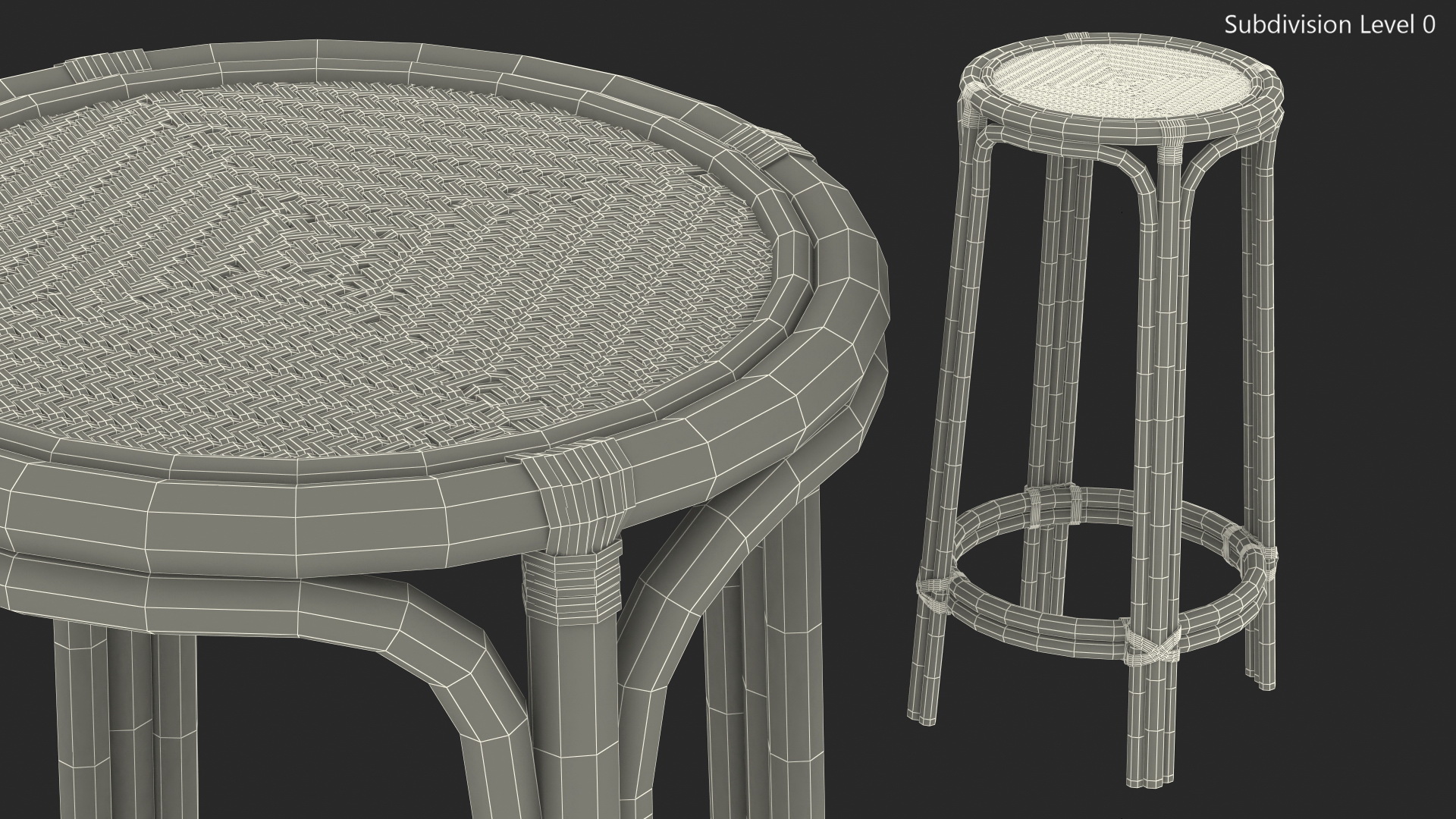 Rattan Bar Stool Round High 3D