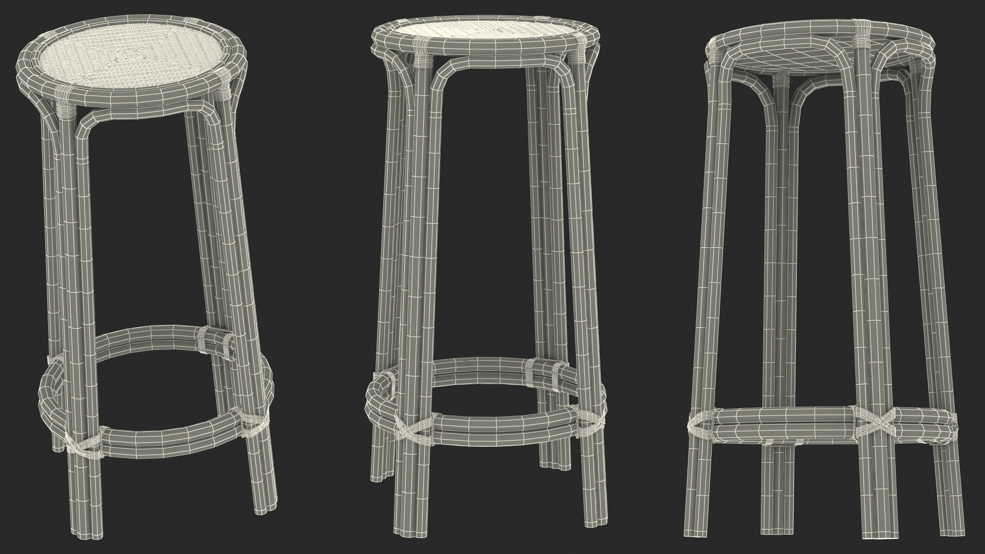 Rattan Bar Stool Round High 3D