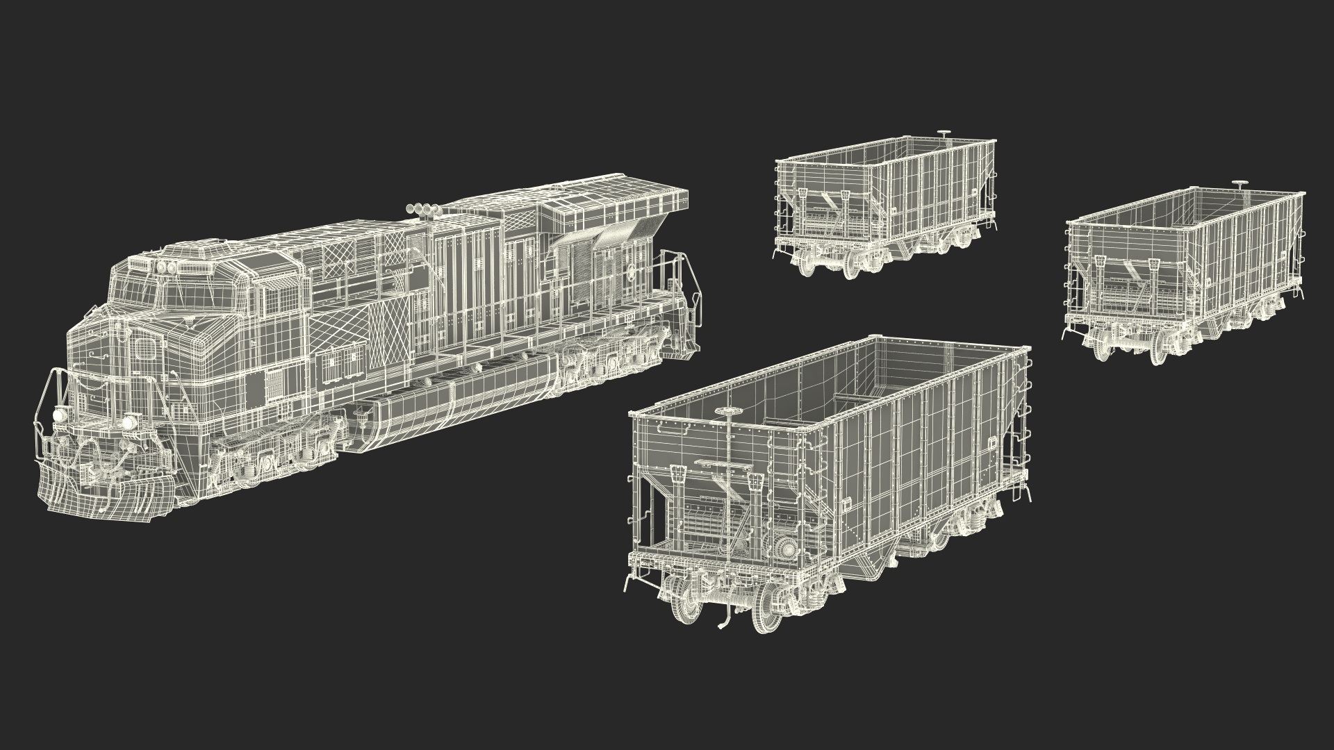 3D USA Diesel Locomotive with Coal Hopper Cars model