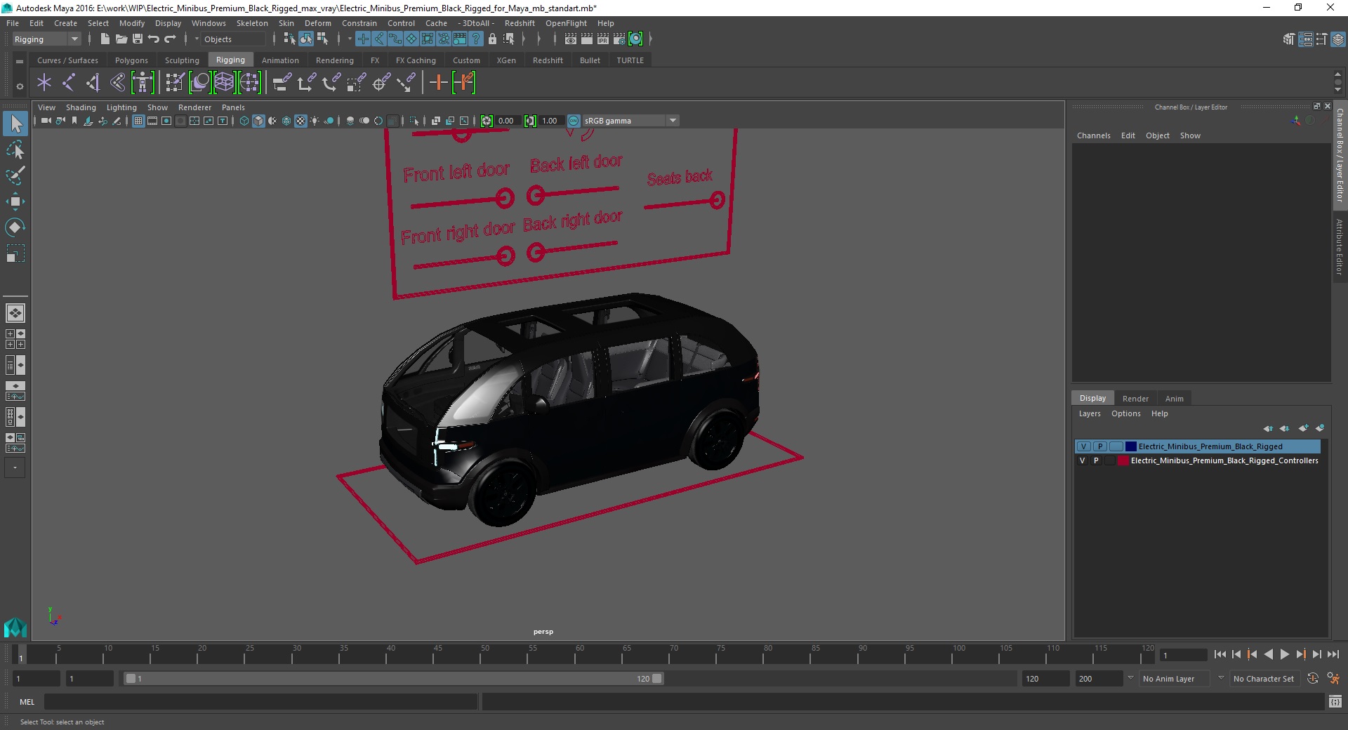 3D Electric Minibus Premium Black Rigged for Maya