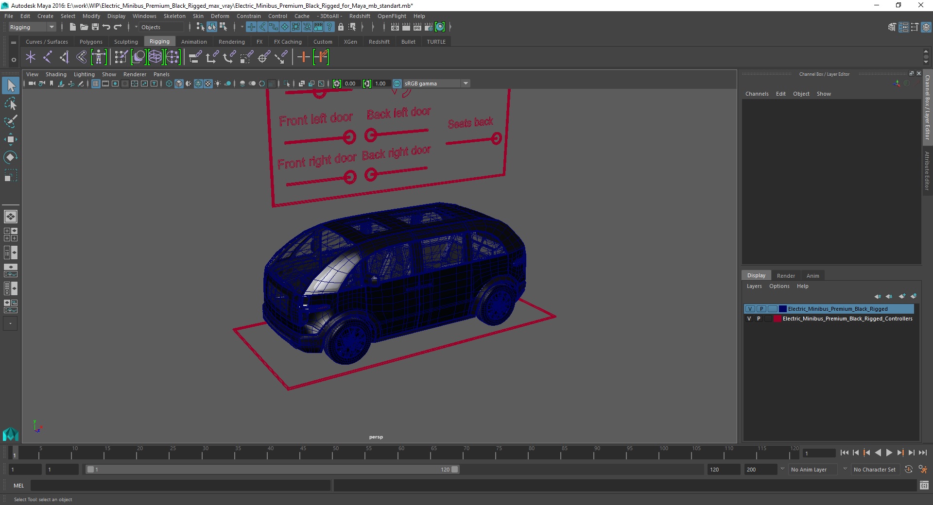 3D Electric Minibus Premium Black Rigged for Maya